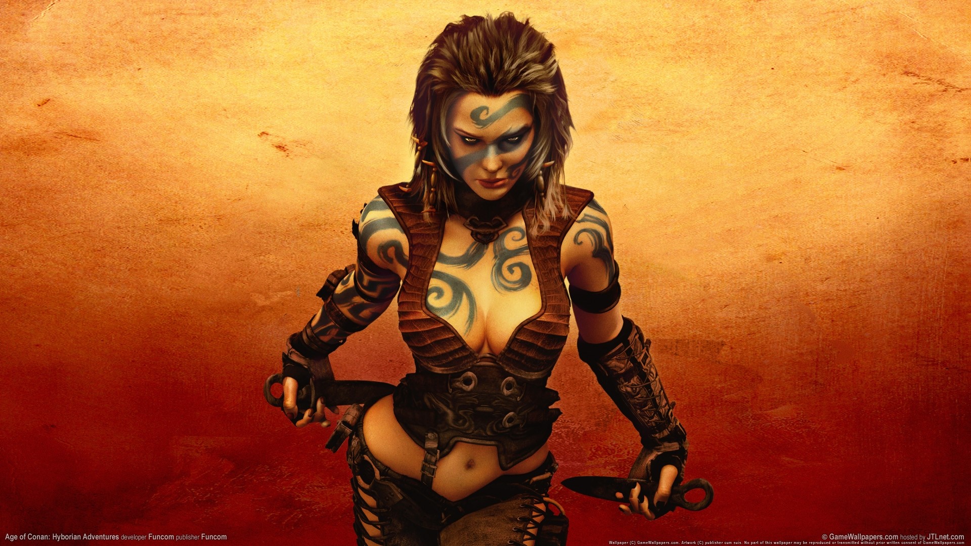 Warrior woman with face paint and tattoos from Age of Conan HD Wallpaper