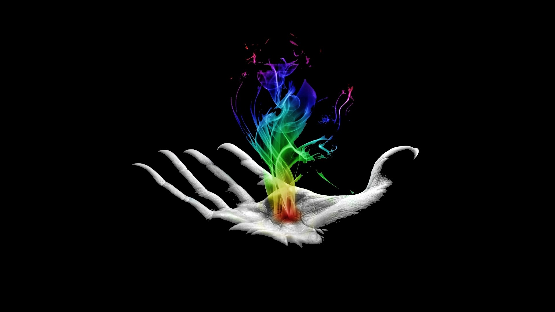 Colorful smoke rising from a skeletal hand HD Wallpaper