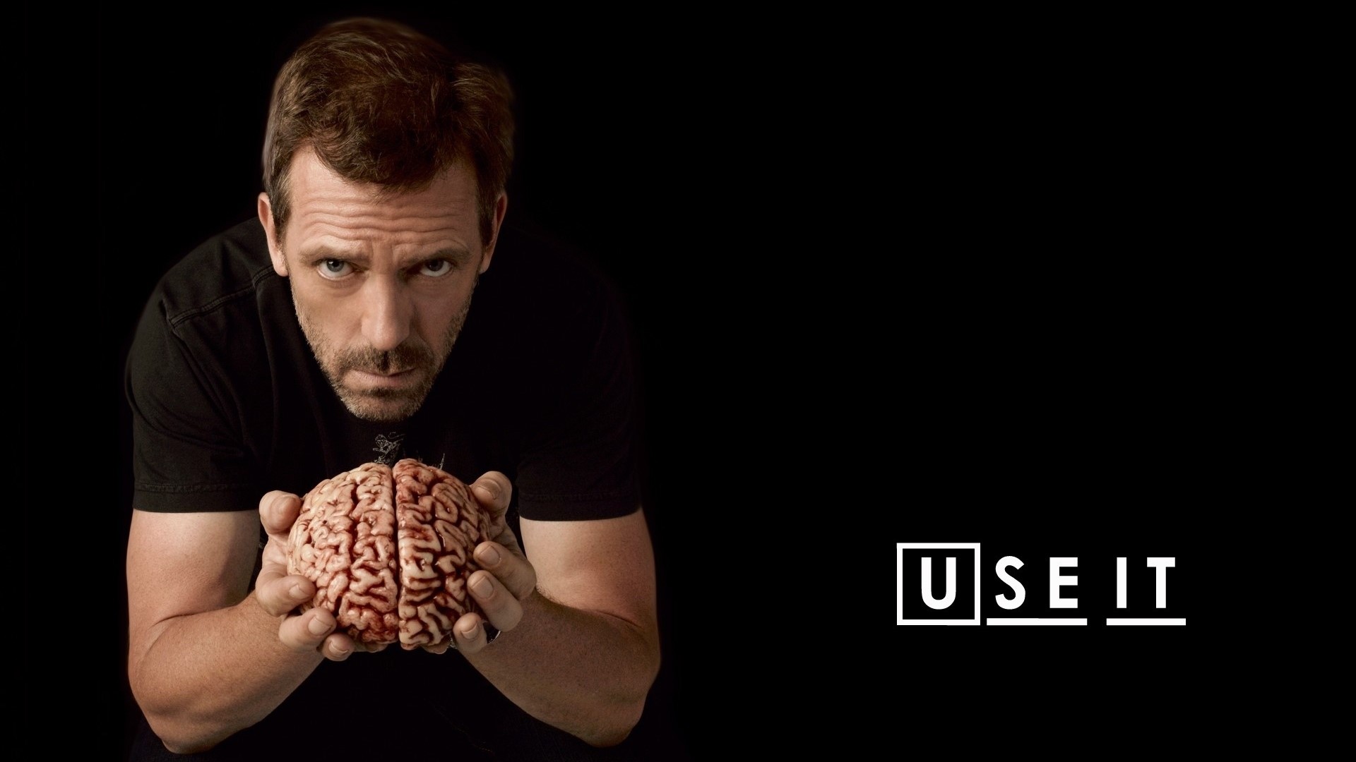 Hugh Laurie as Dr. House holding a brain HD Wallpaper