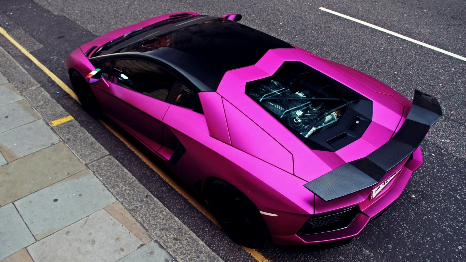 Pink Lamborghini Aventador parked on street HD Wallpaper