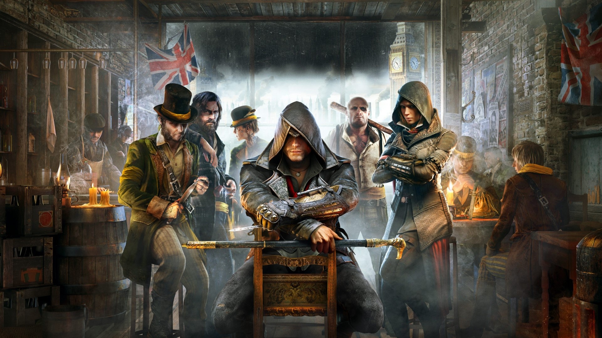 Assassin's Creed Syndicate characters in a pub HD Wallpaper
