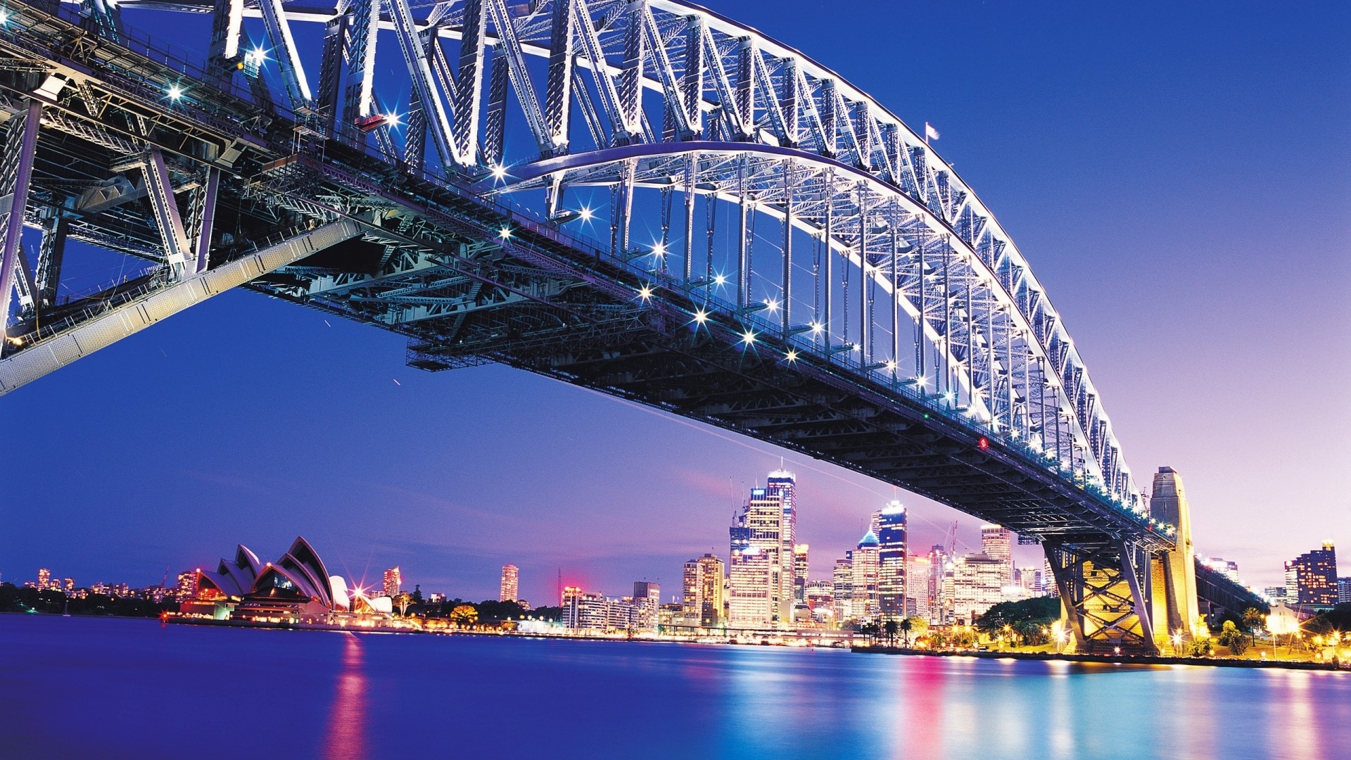 Sydney Harbour Bridge and Opera House at night HD Wallpaper