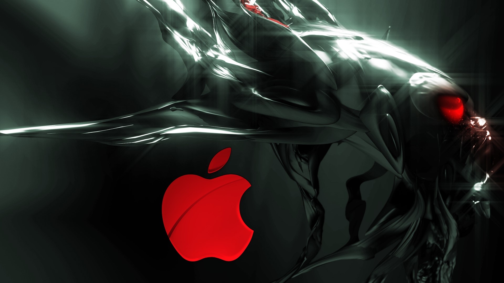 Red Apple logo with abstract alien design HD Wallpaper