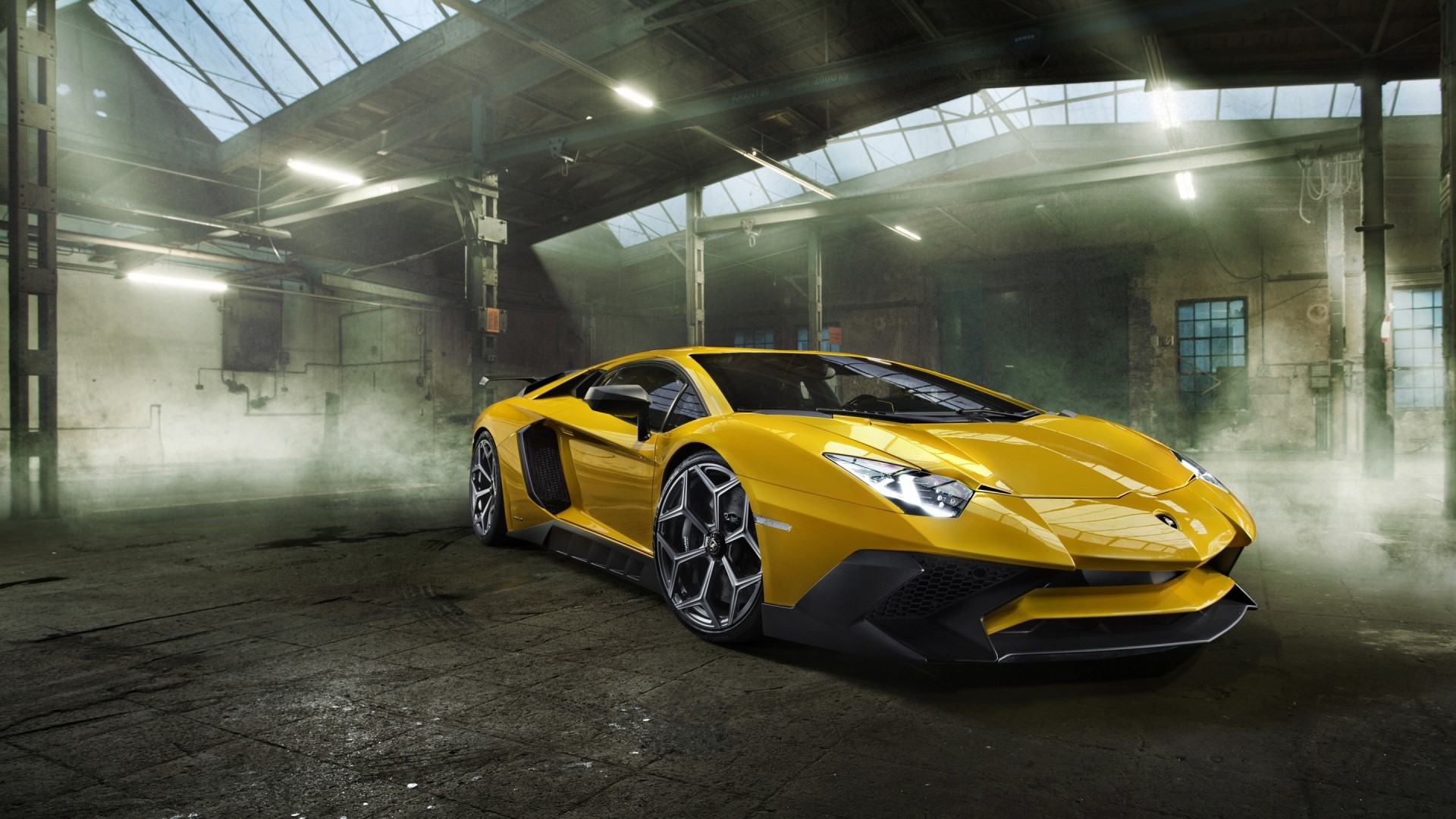 Yellow Lamborghini Aventador LP 750-4 Superveloce in garage HD Wallpaper