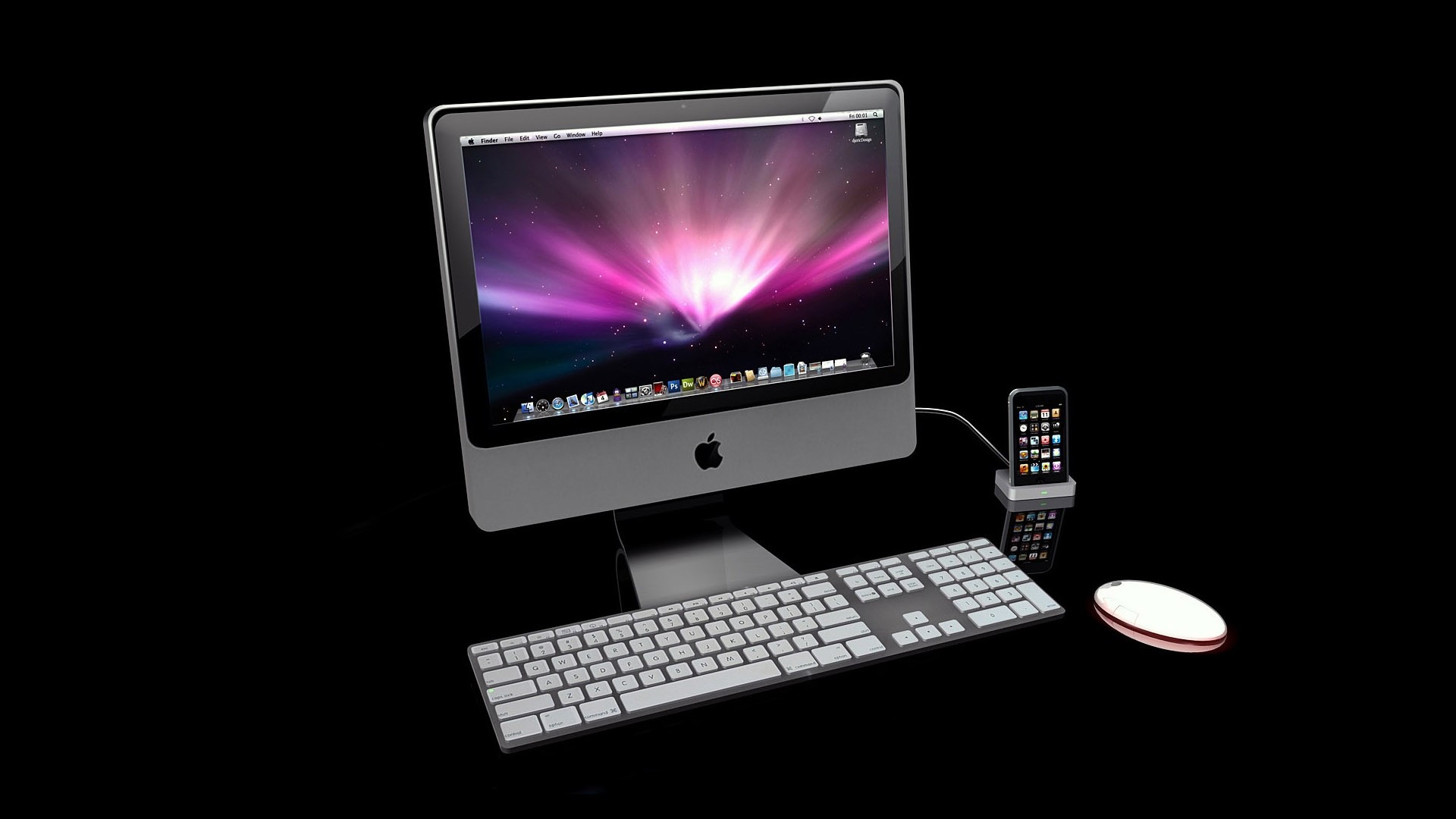 Apple iMac computer with iPhone and accessories HD Wallpaper