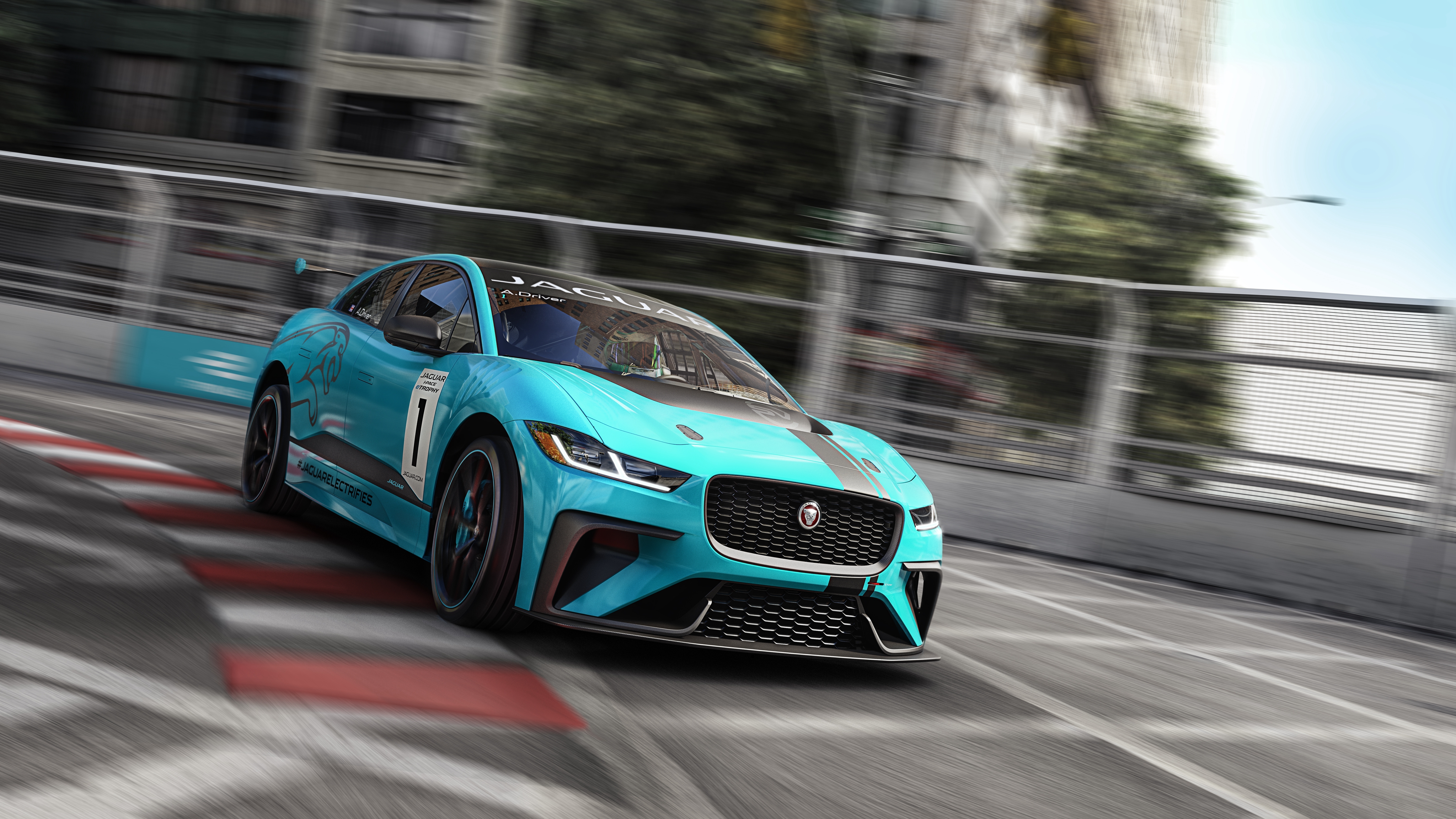 Jaguar I-PACE eTROPHY race car on track HD Wallpaper