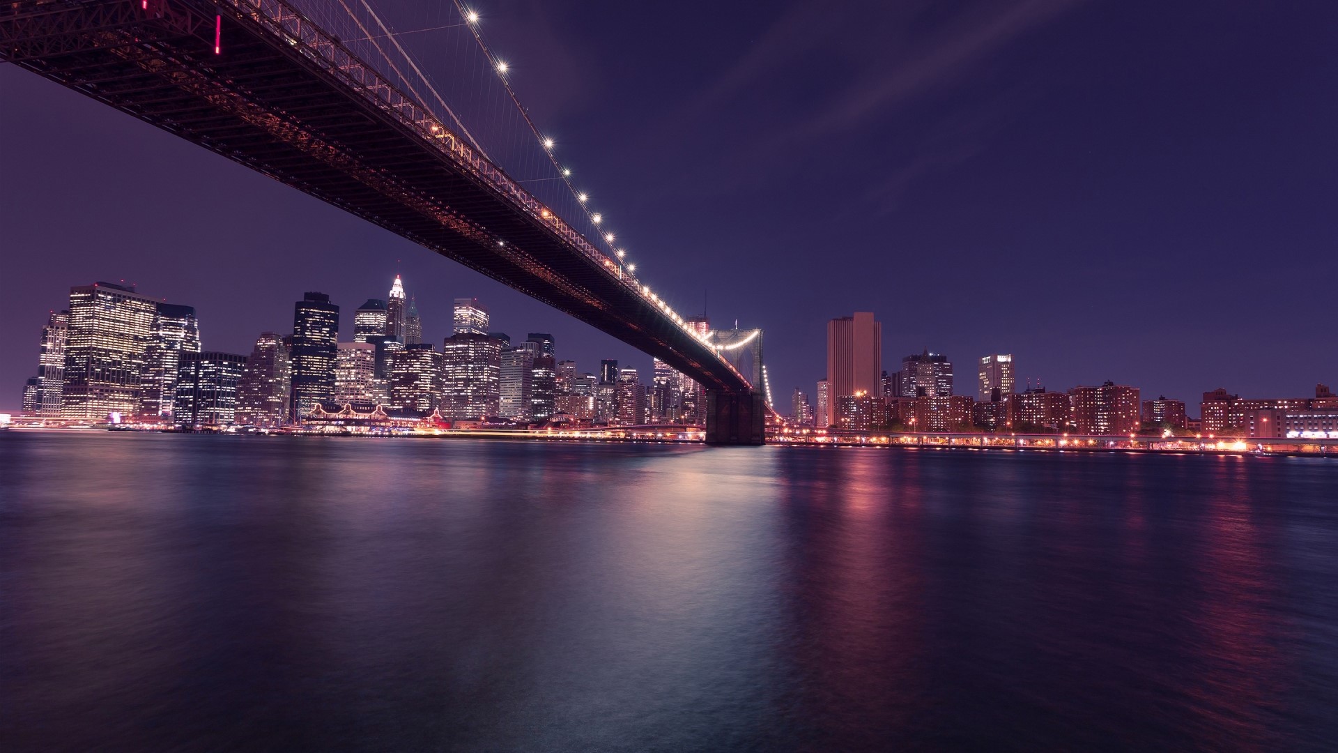 Brooklyn Bridge and Manhattan Skyline at Night HD Wallpaper