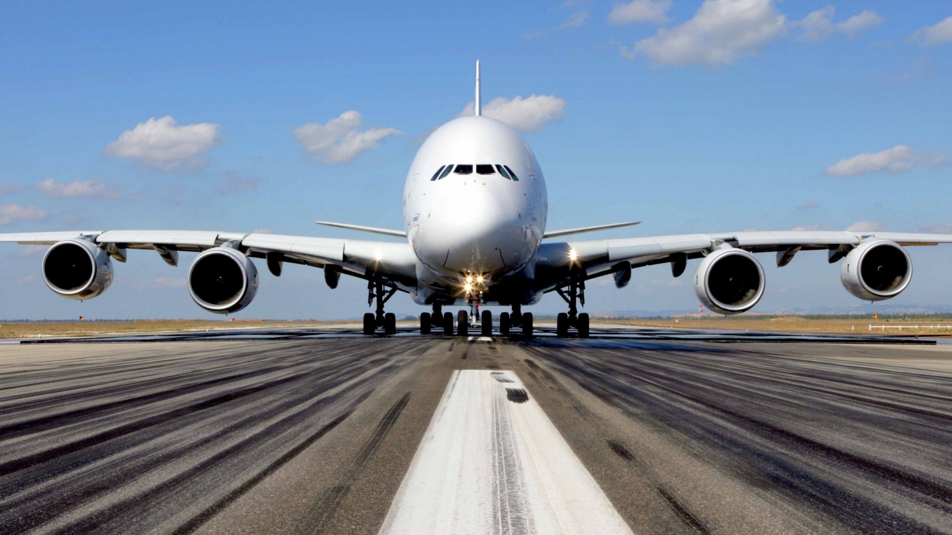 Airbus A380 on a runway HD Wallpaper