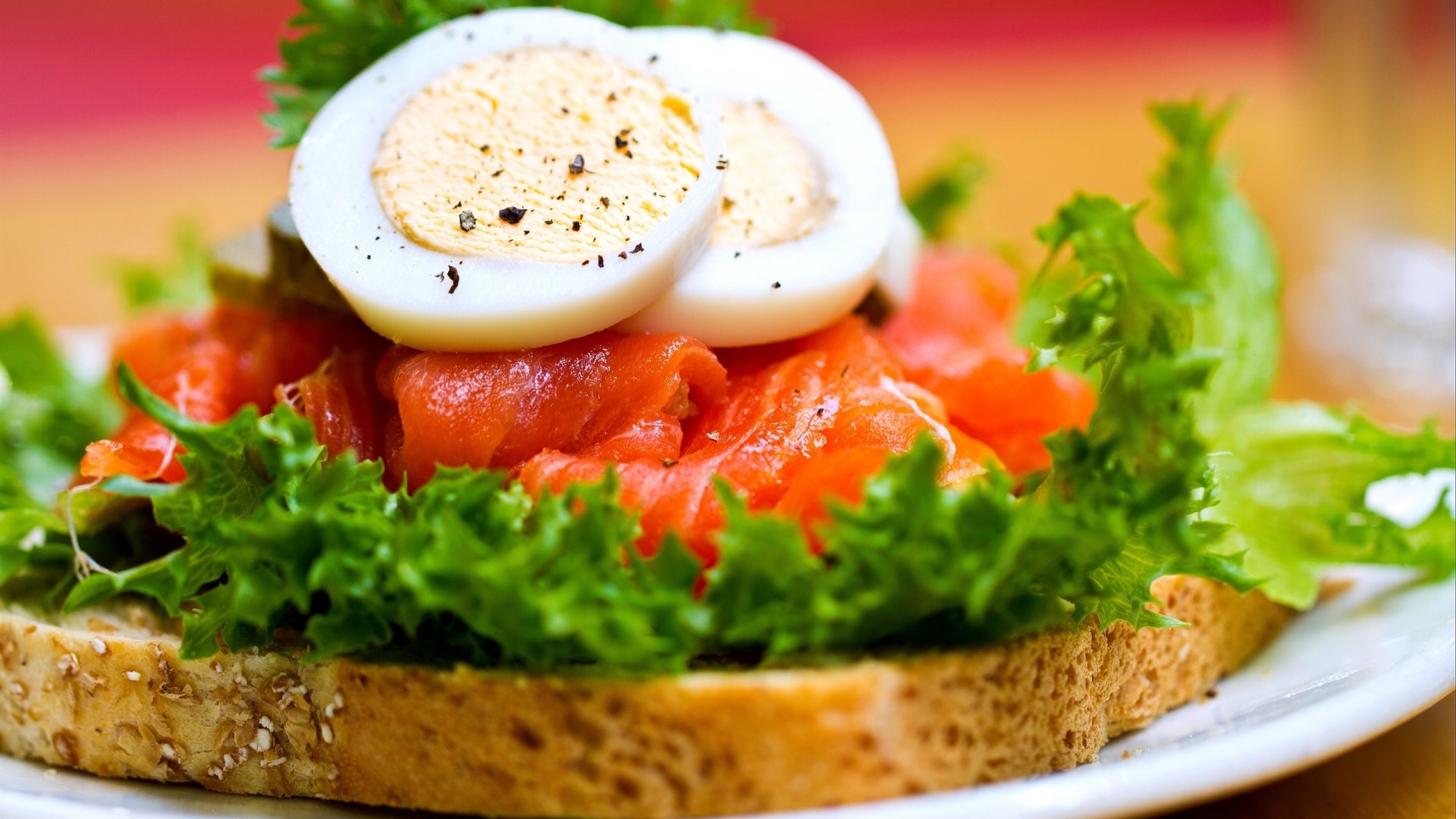 Smoked salmon and egg sandwich on whole wheat bread HD Wallpaper