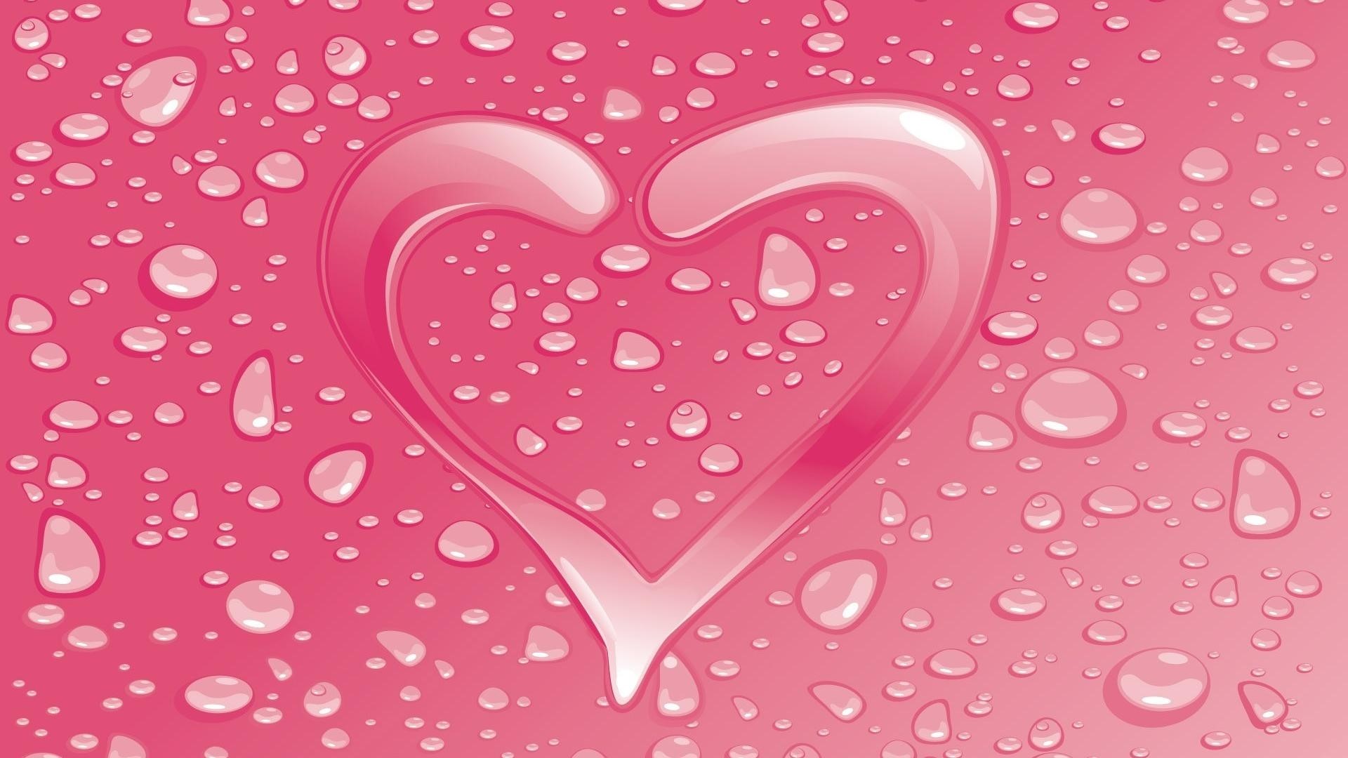 Pink Heart with Water Droplets HD Wallpaper