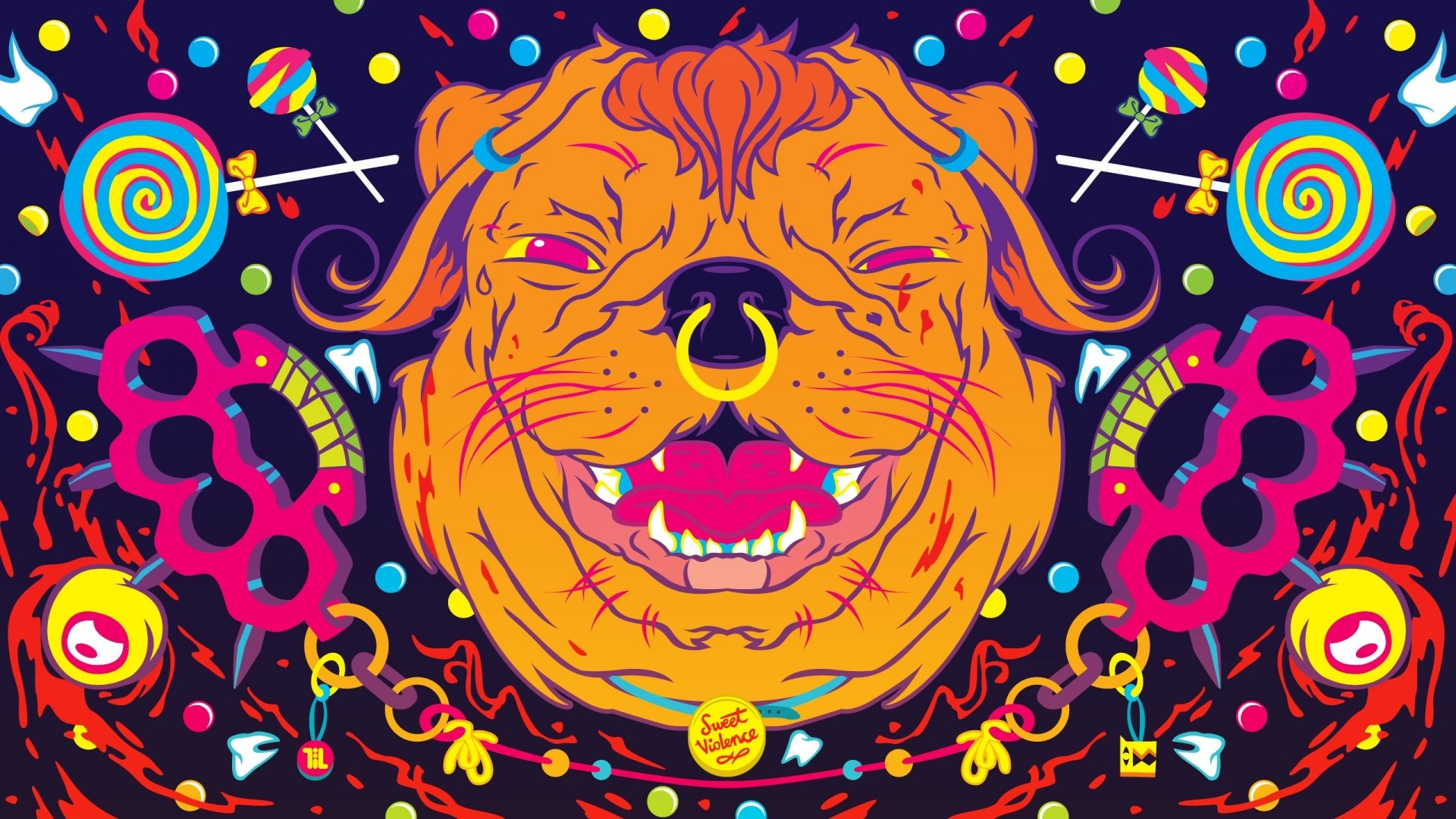 Psychedelic Dog with Lollipops and Brass Knuckles HD Wallpaper