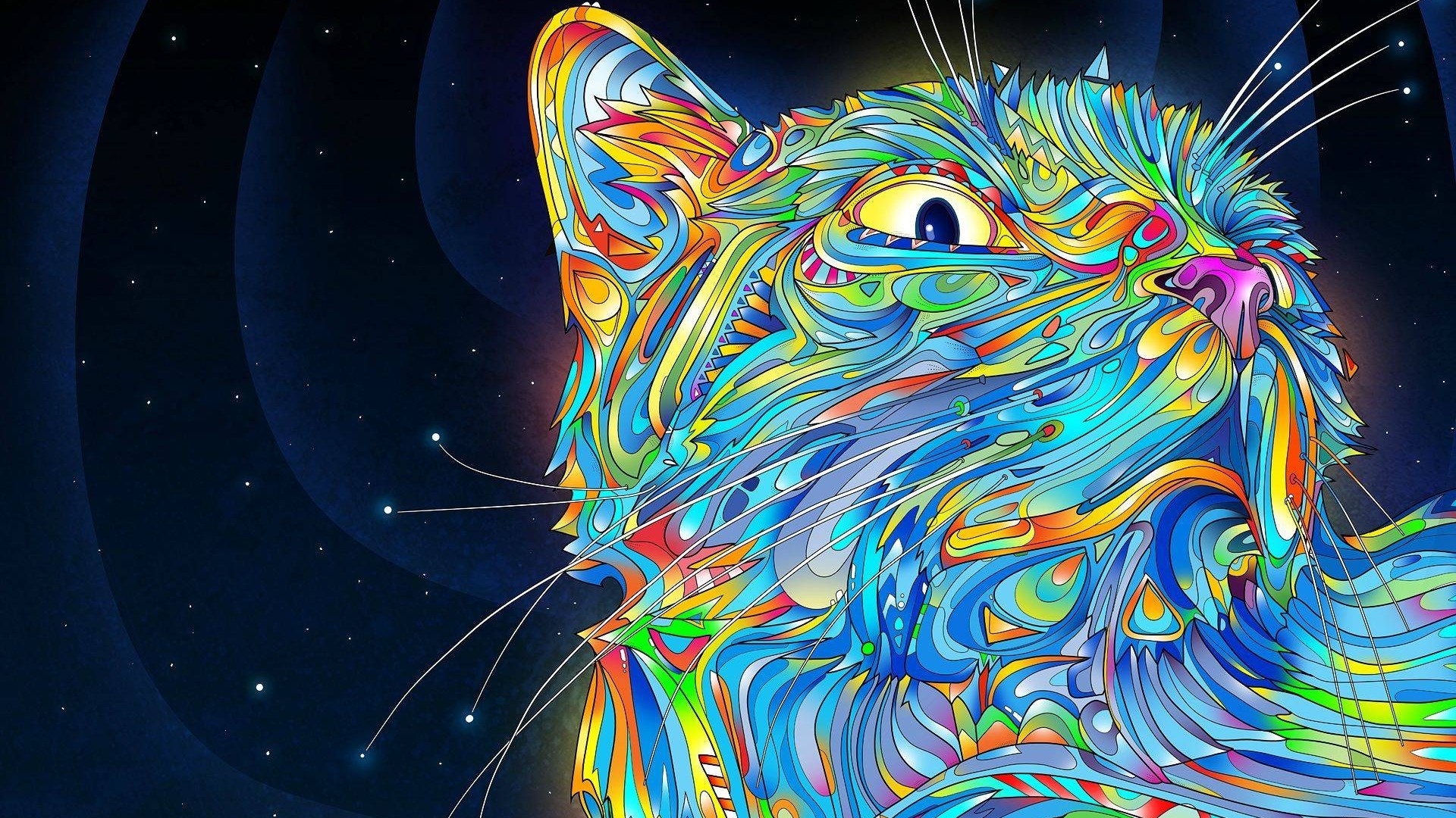 Trippy Cat Art HD Wallpaper