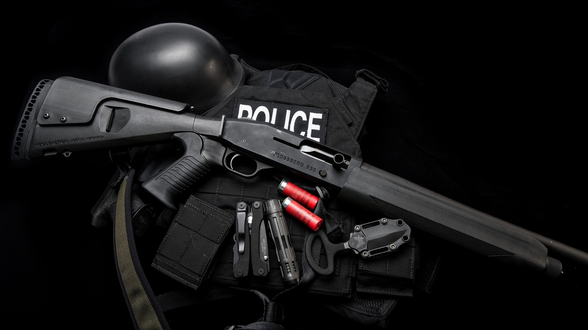 Mossberg 930 Police Shotgun with Tactical Gear HD Wallpaper
