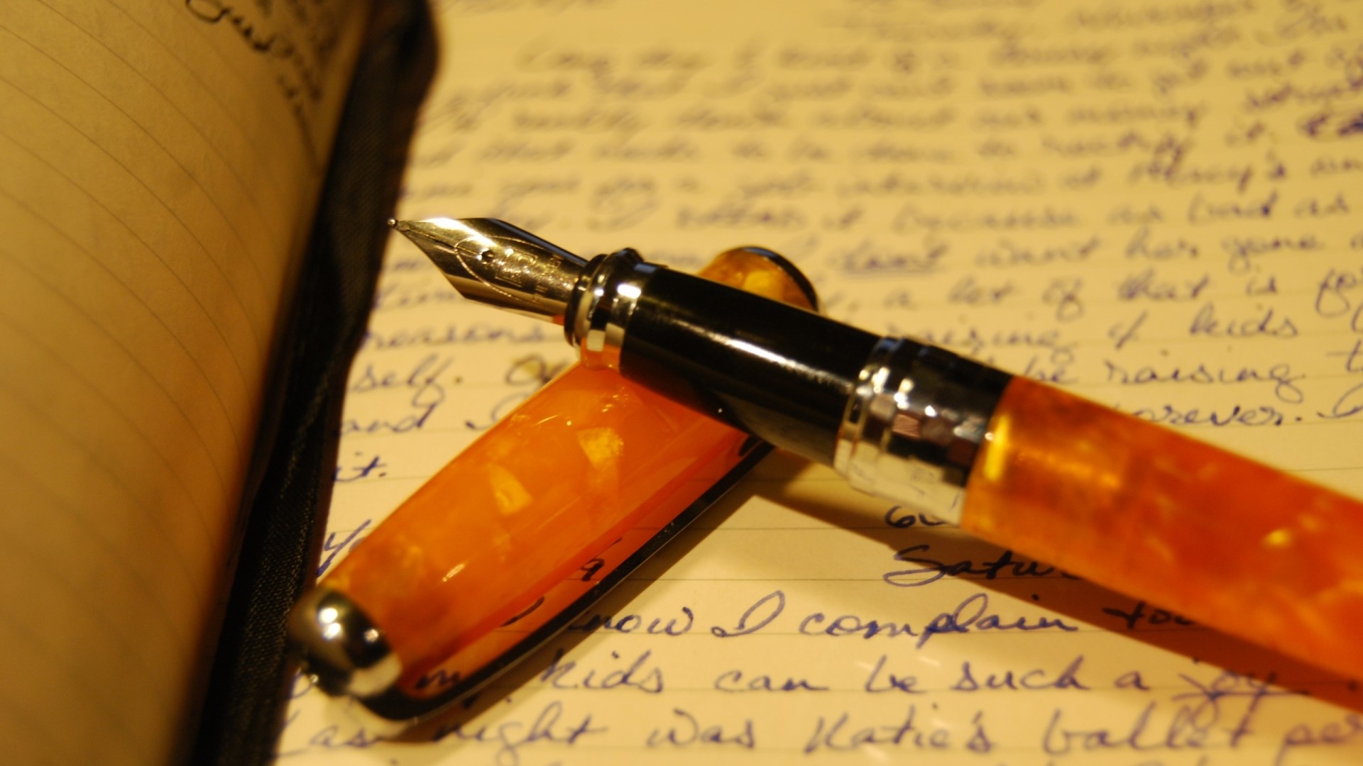 Fountain pen on a handwritten journal page HD Wallpaper