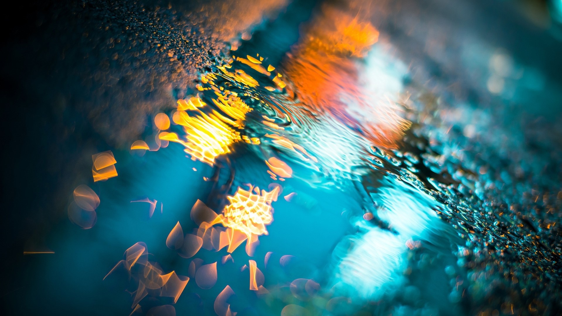Abstract water surface with reflections of lights HD Wallpaper