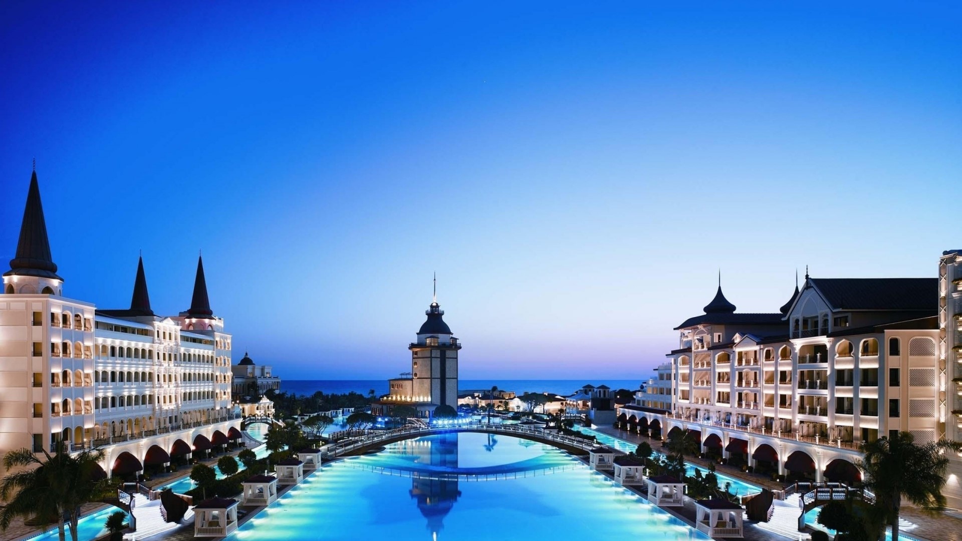 Mardan Palace Antalya Hotel at twilight HD Wallpaper