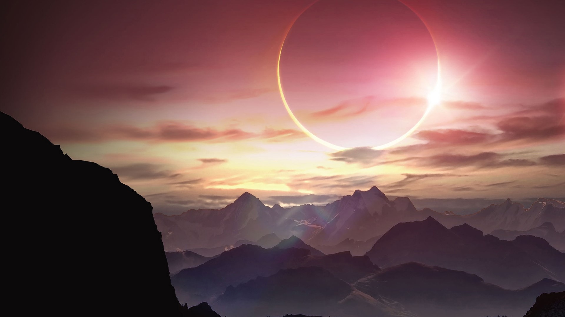 Solar Eclipse over Mountains HD Wallpaper