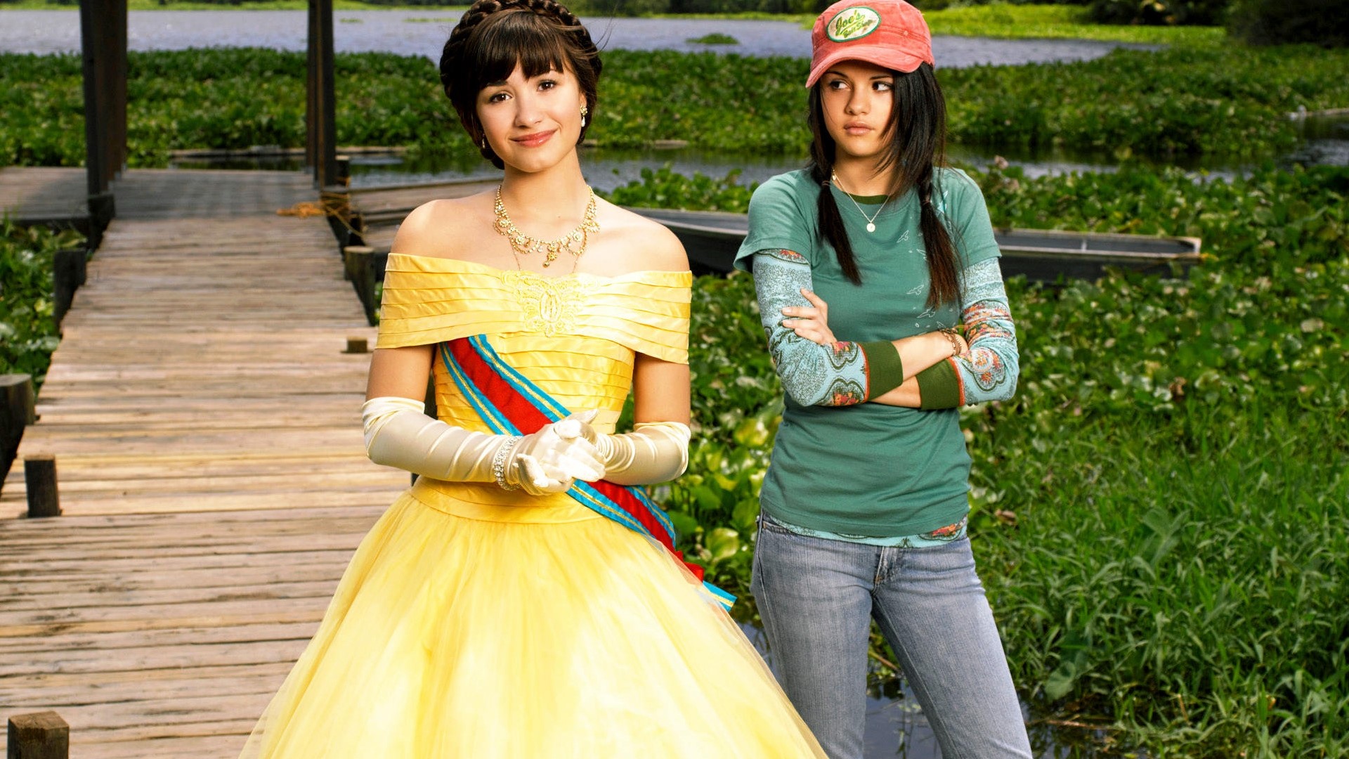Demi Lovato and Selena Gomez on a Dock HD Wallpaper