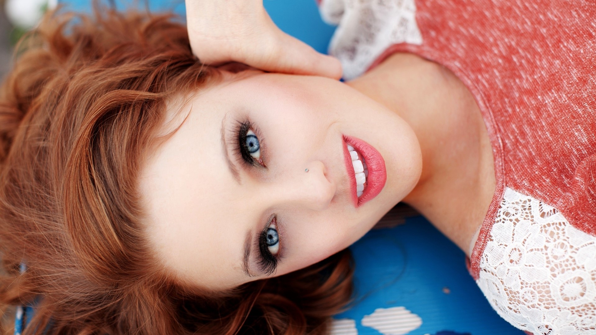 Beautiful Girl with Red Hair and Blue Eyes HD Wallpaper