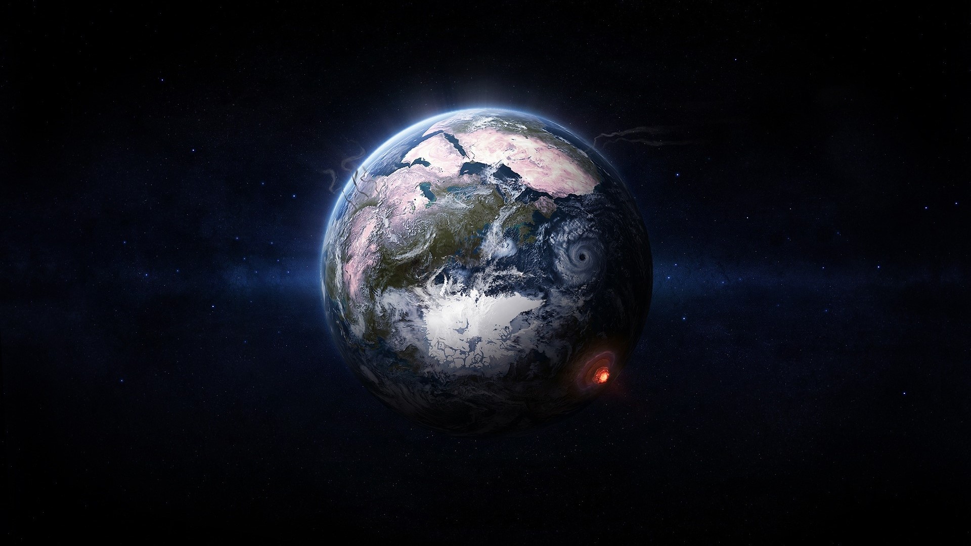 Earth in space with a fiery impact HD Wallpaper