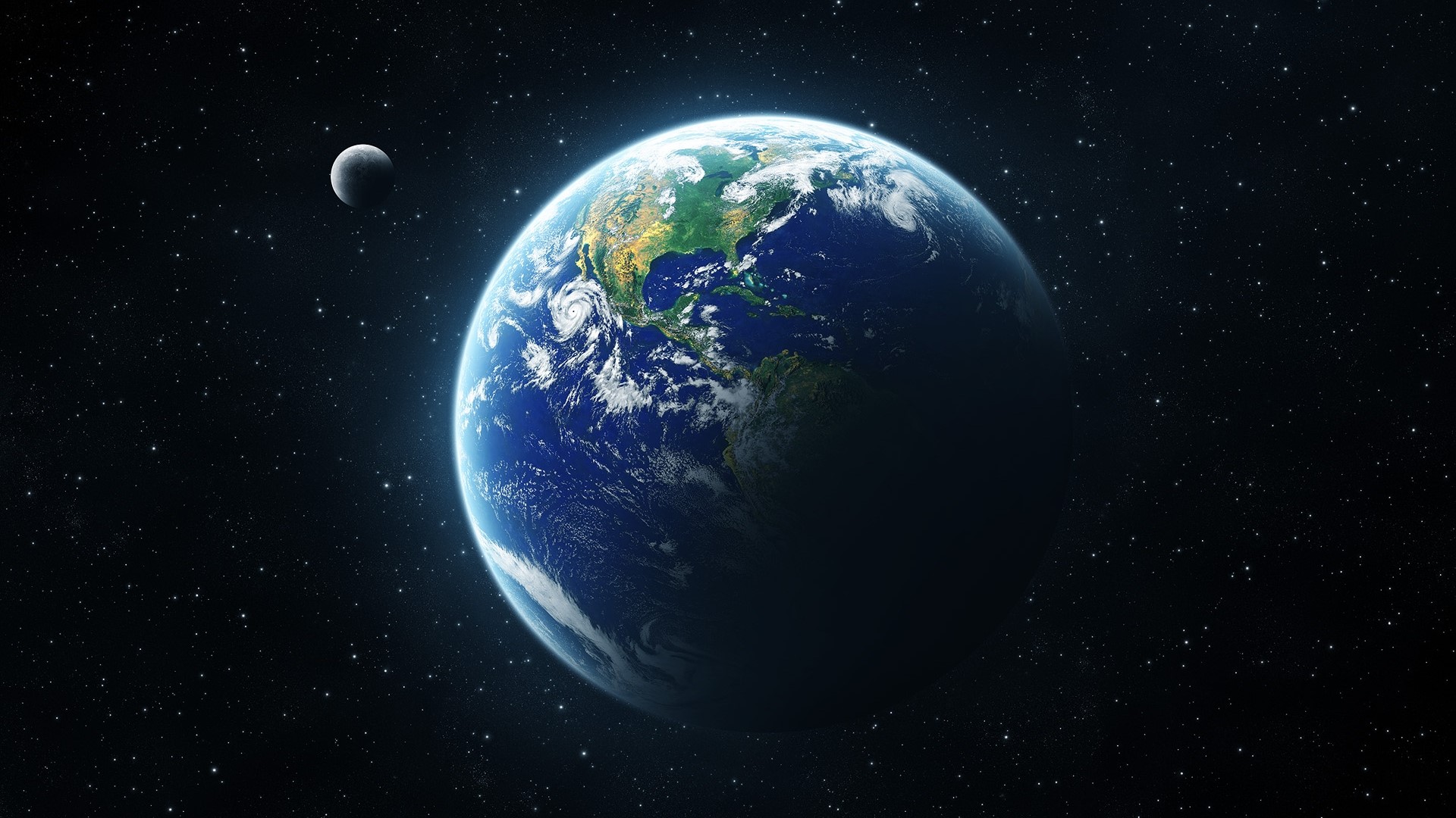 Earth and Moon in Outer Space HD Wallpaper