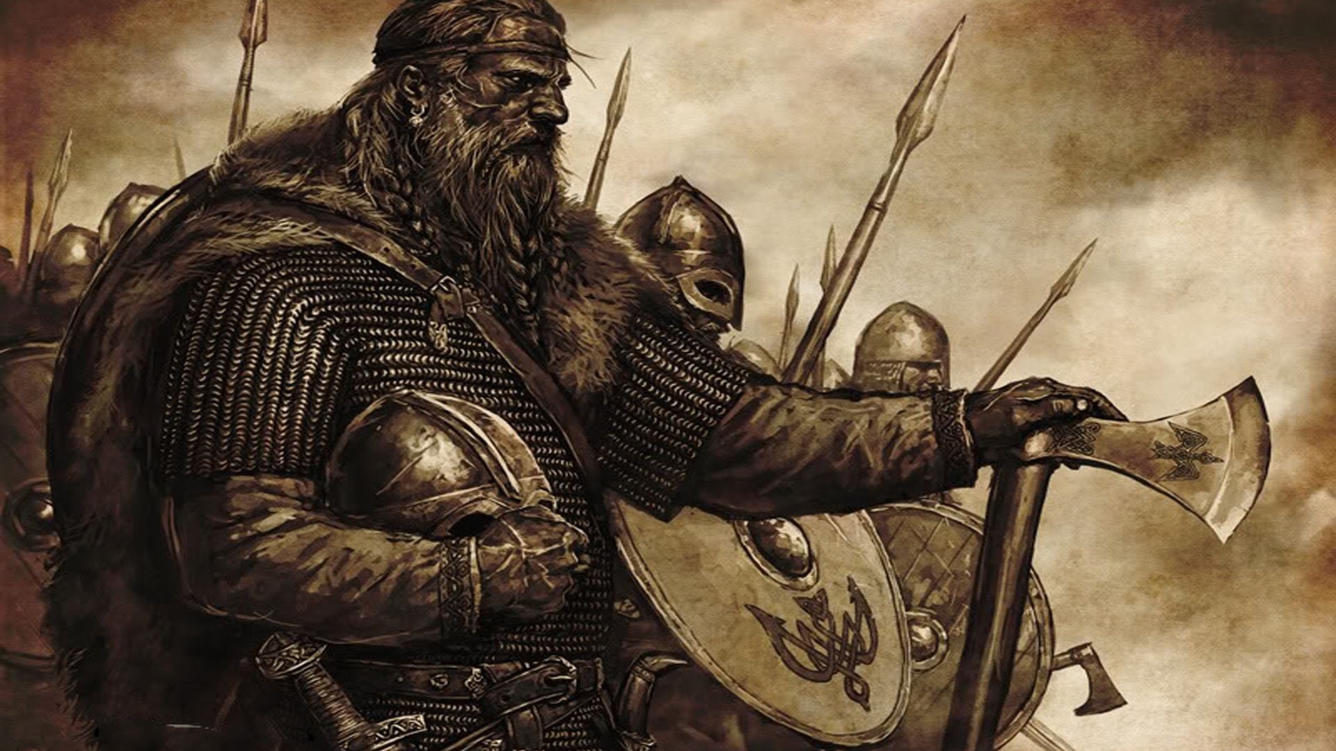 Viking warriors with axes and shields HD Wallpaper
