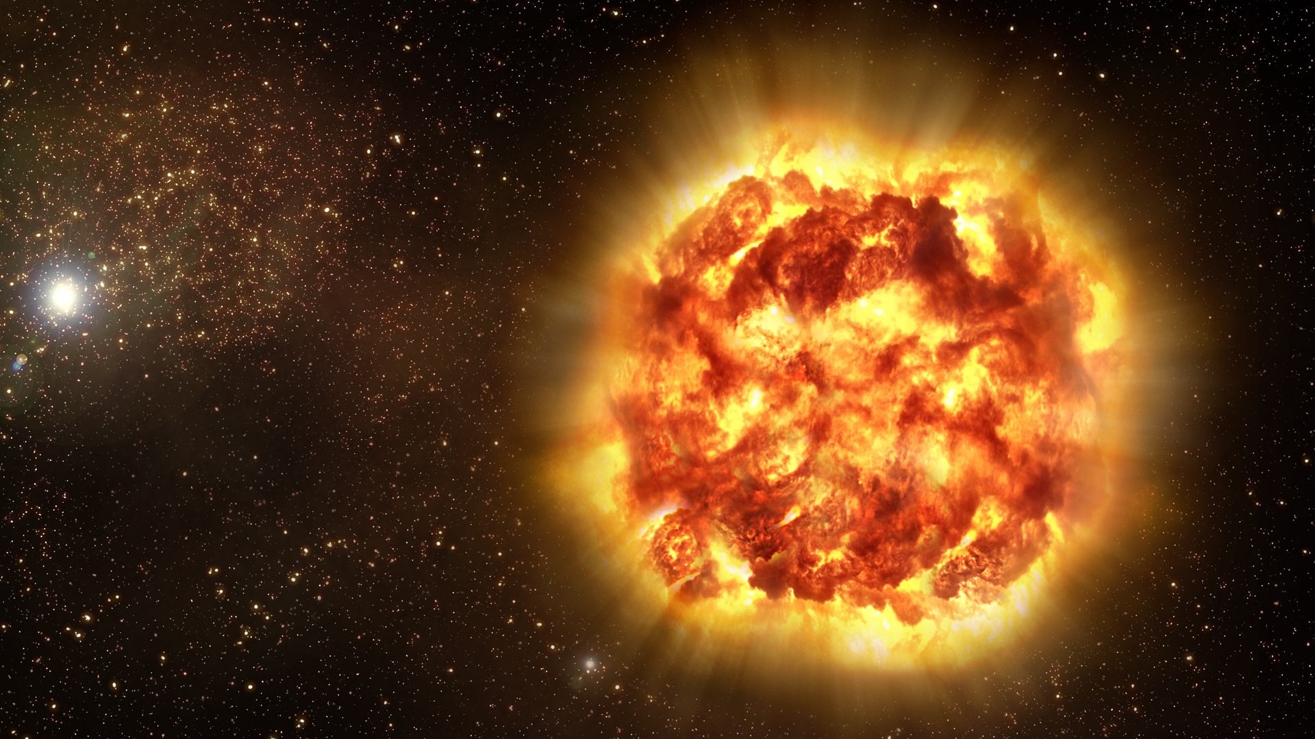 Exploding Sun in Outer Space with Stars HD Wallpaper