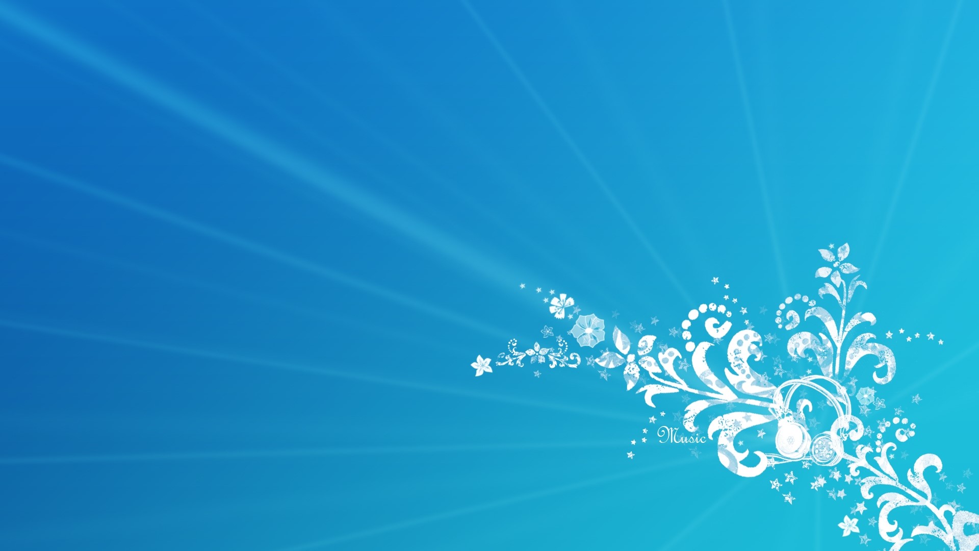 White floral design with headphones on blue background HD Wallpaper