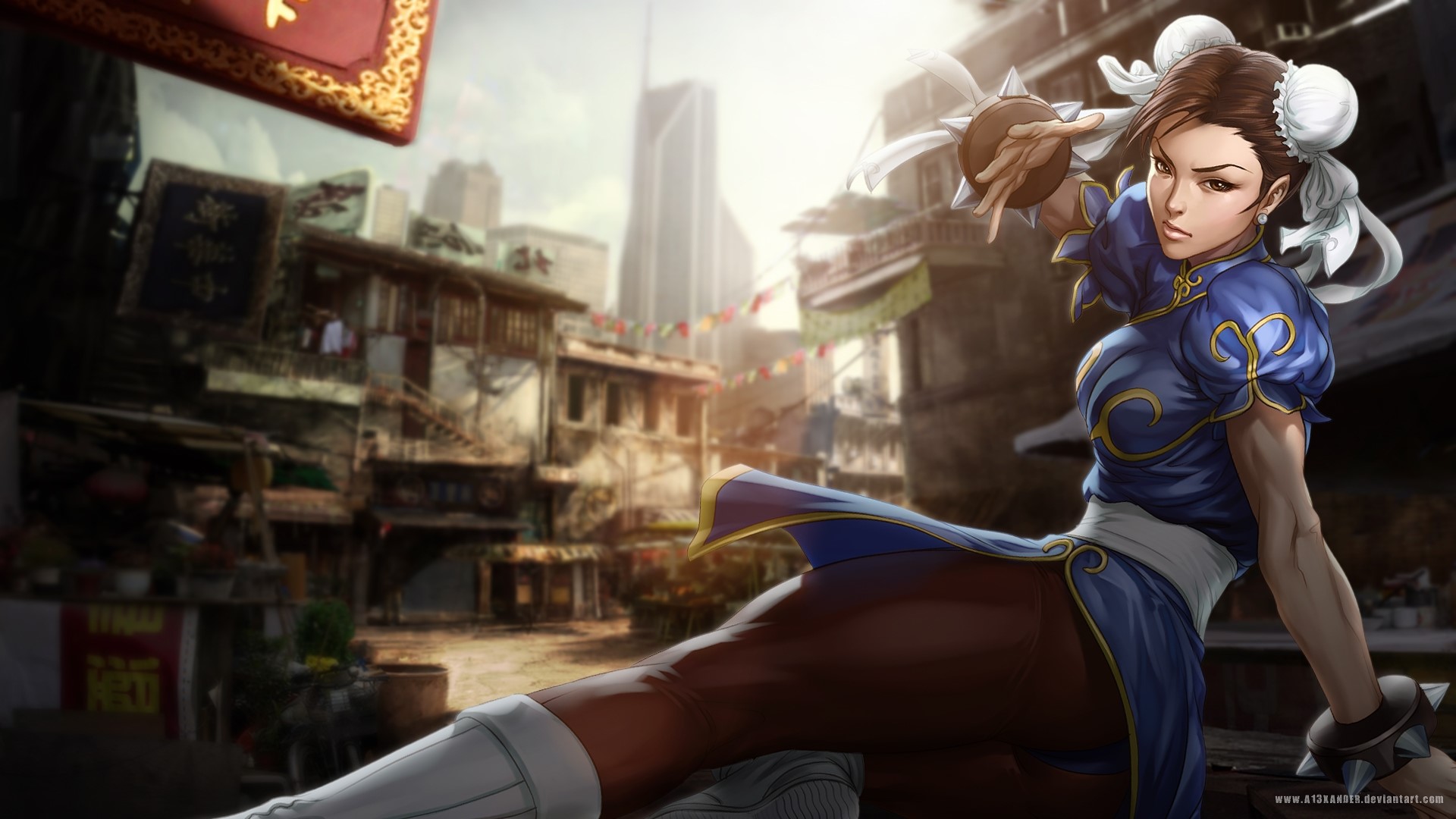 Chun-Li from Street Fighter in a city HD Wallpaper