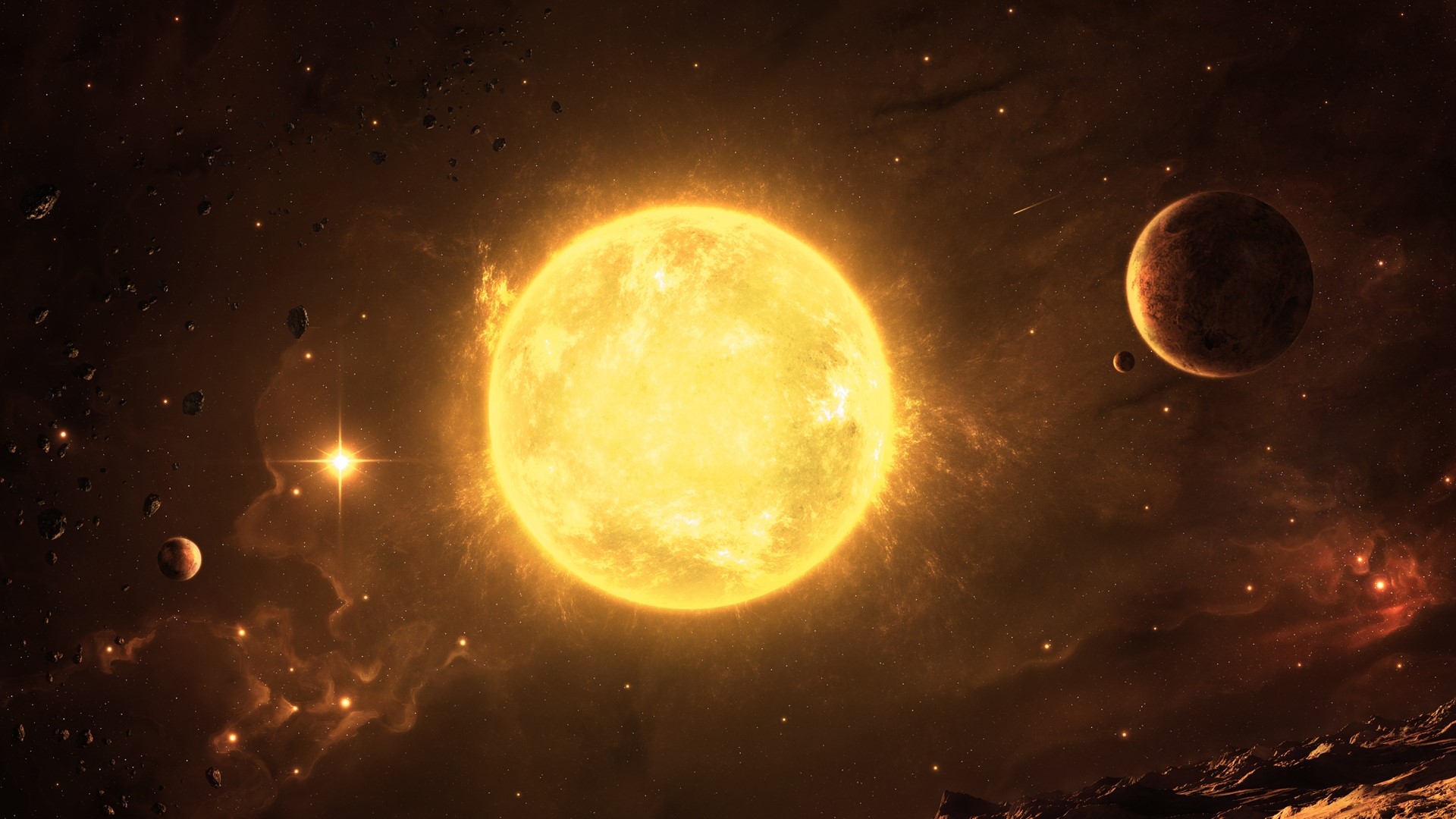 Sun and planets in outer space HD Wallpaper