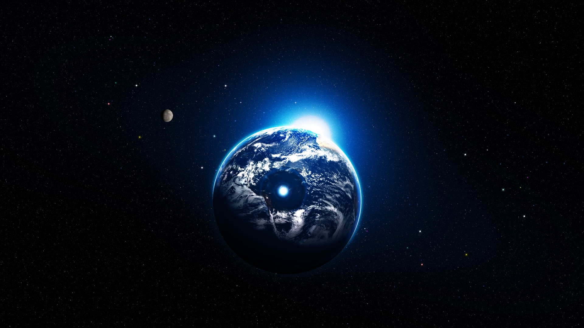 Earth and Moon in Outer Space HD Wallpaper