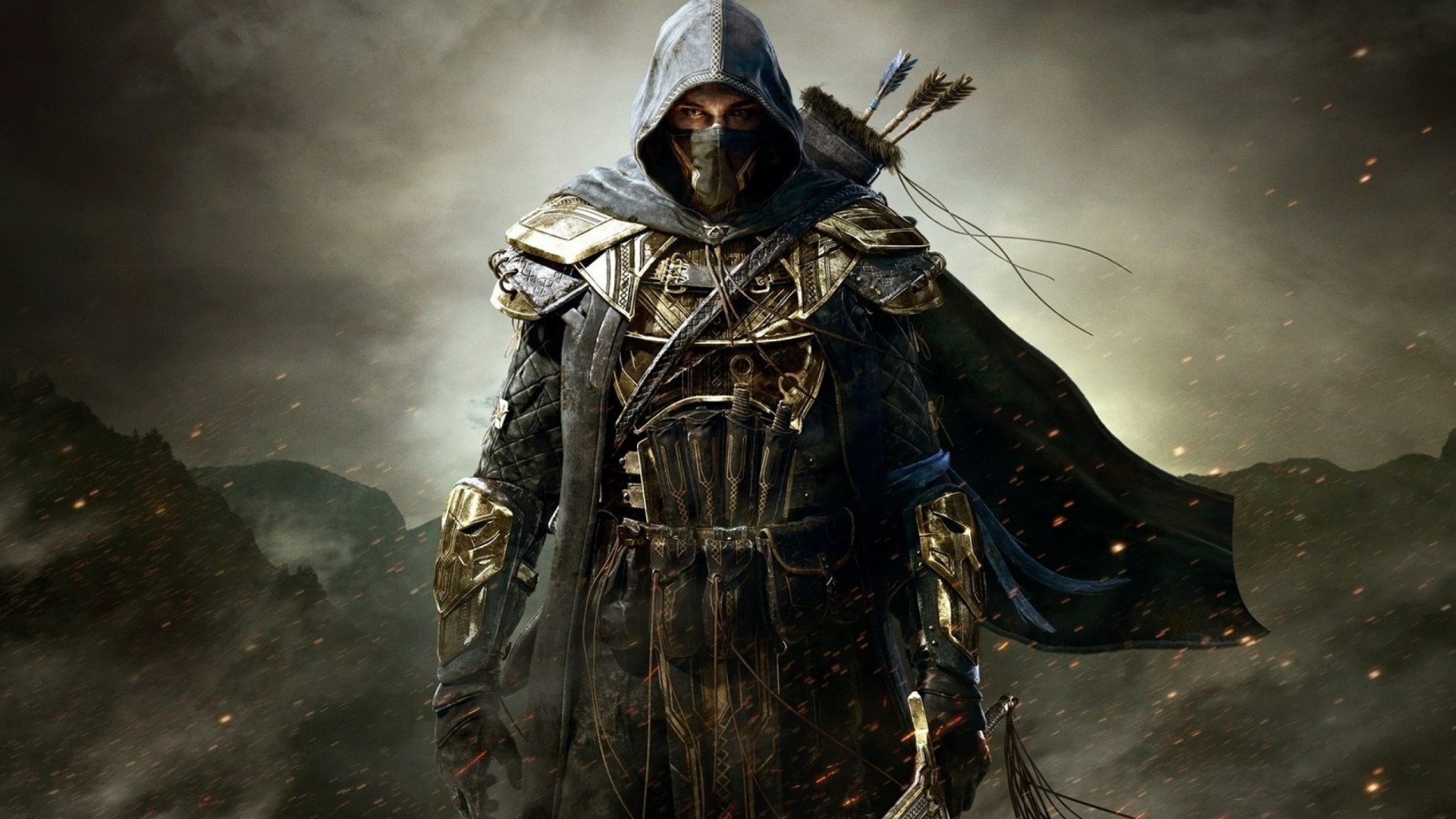Hooded warrior with bow and arrows HD Wallpaper