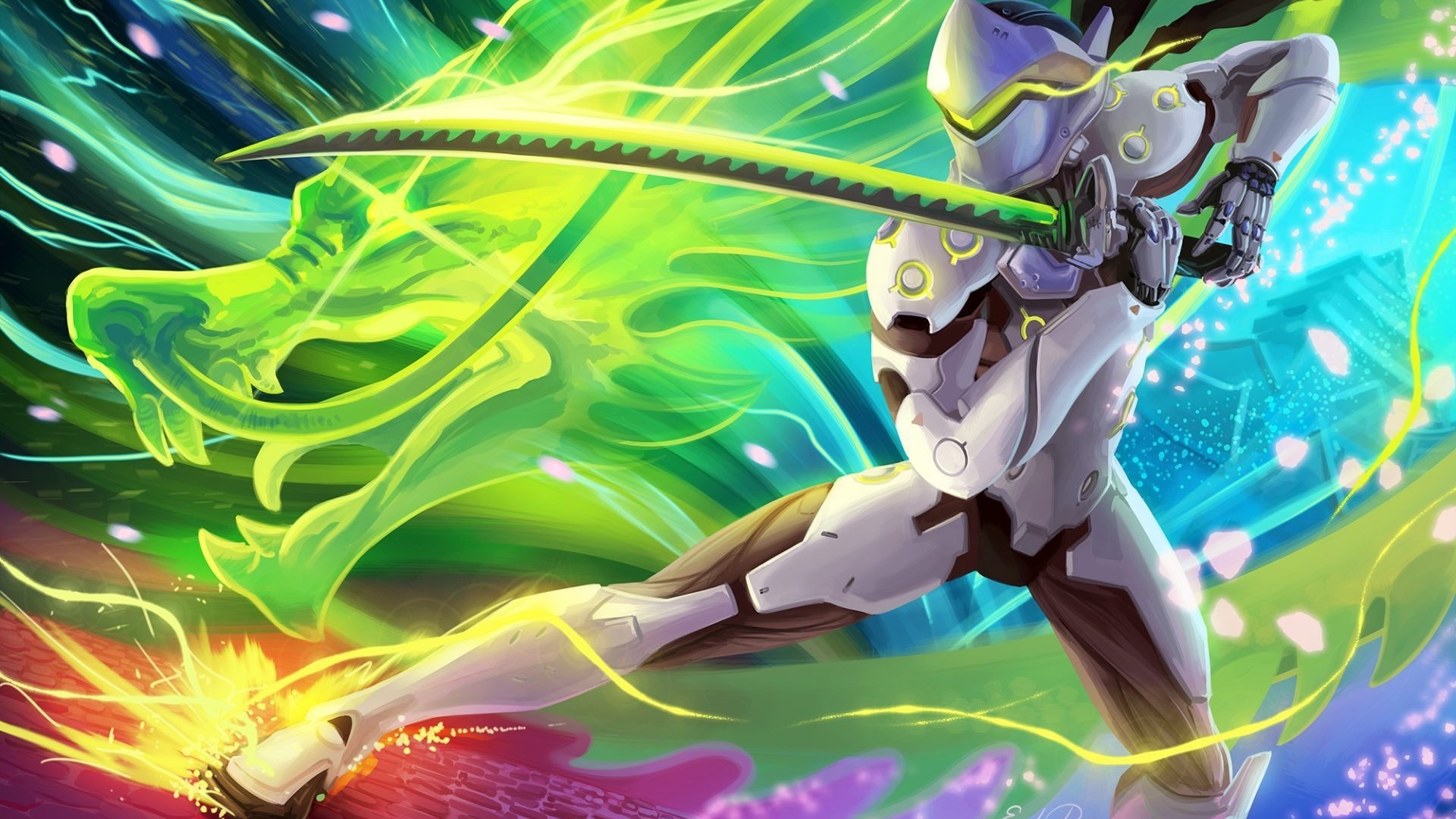 Genji with a dragon spirit from Overwatch HD Wallpaper