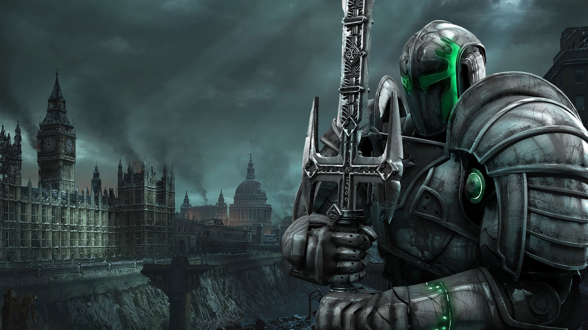 Hellgate: London Knight with Big Ben HD Wallpaper