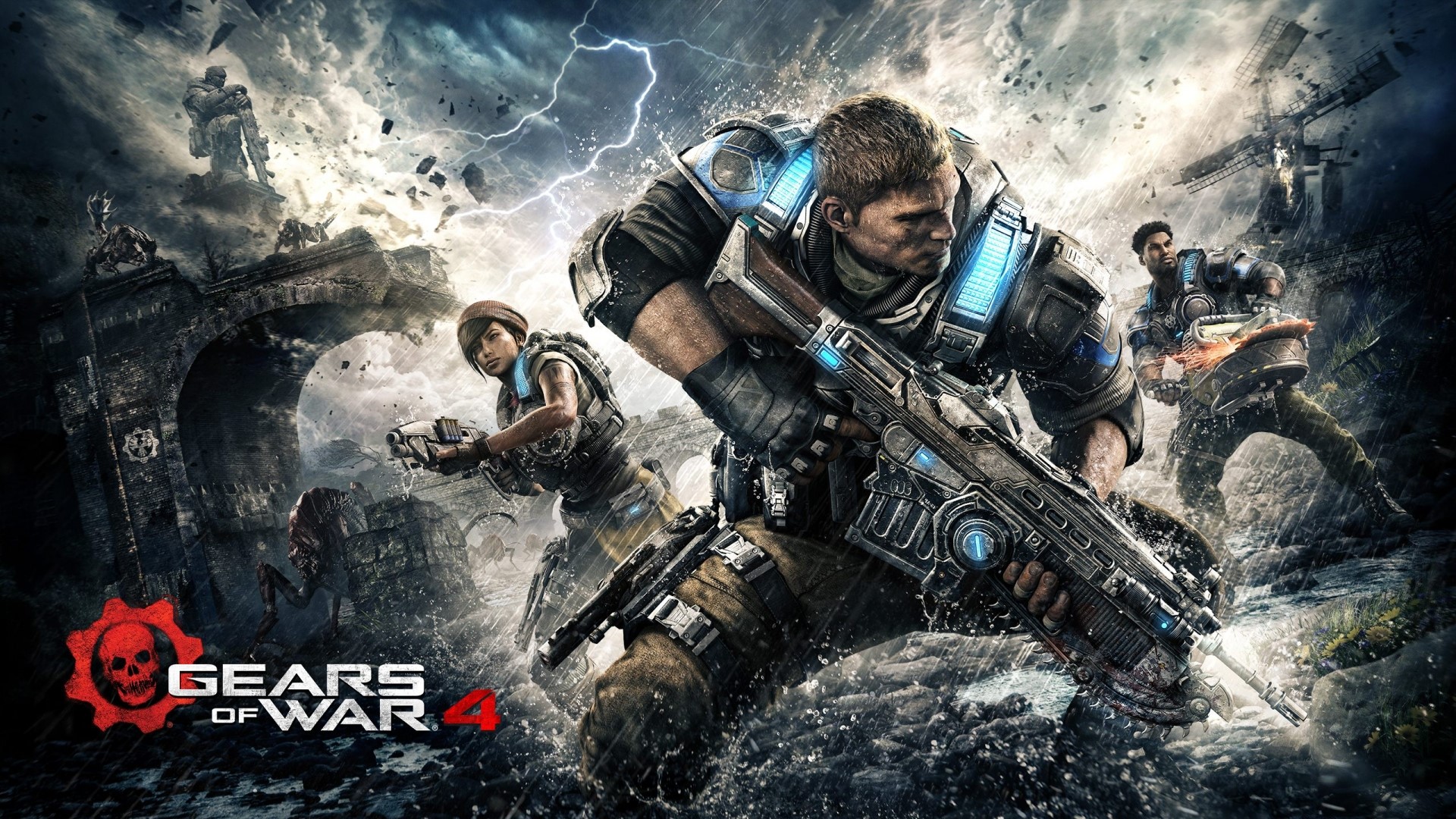 Gears of War 4 characters in stormy environment HD Wallpaper