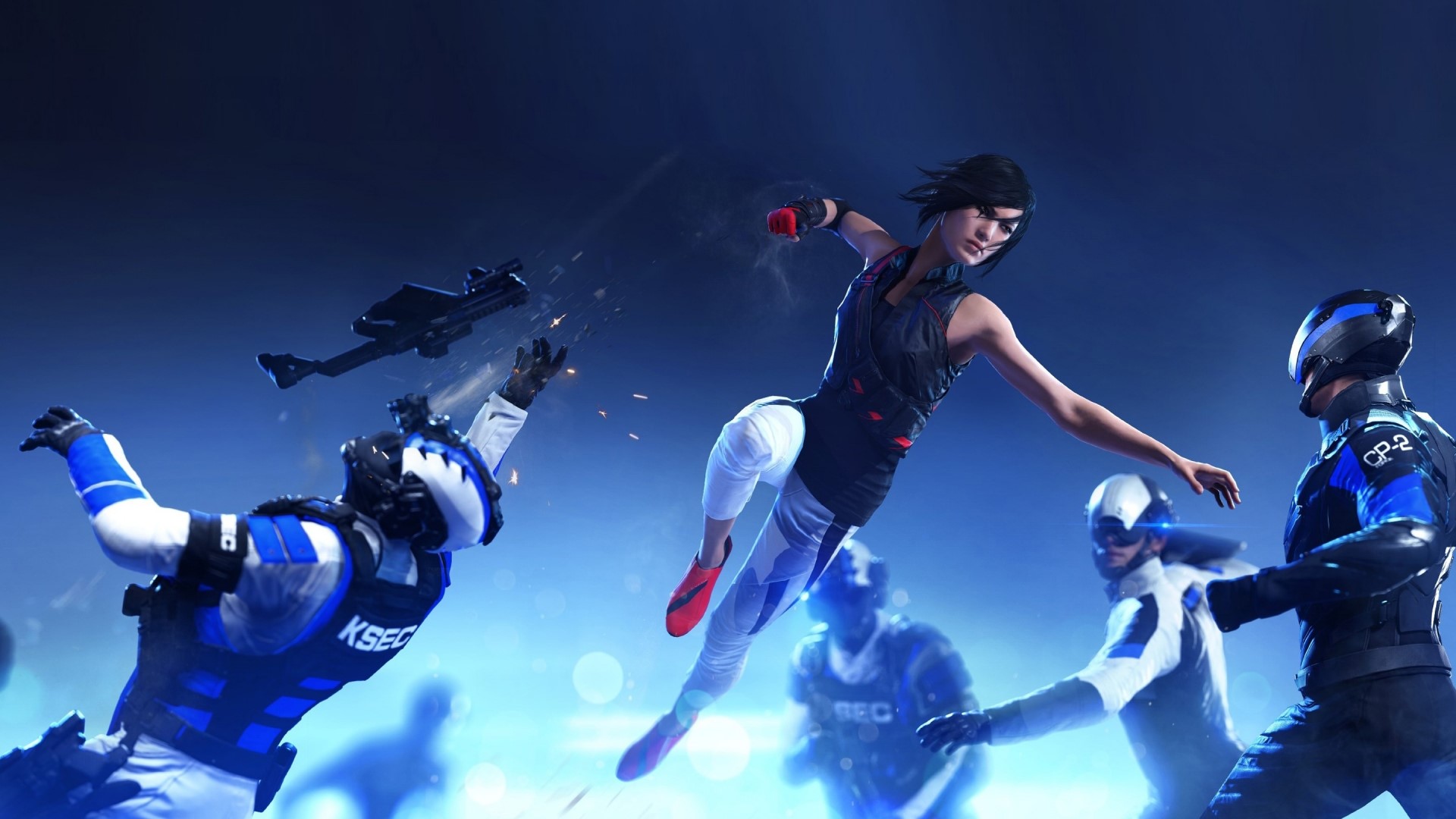 Faith Connors fighting KSEC officers in Mirrors Edge Catalyst HD Wallpaper