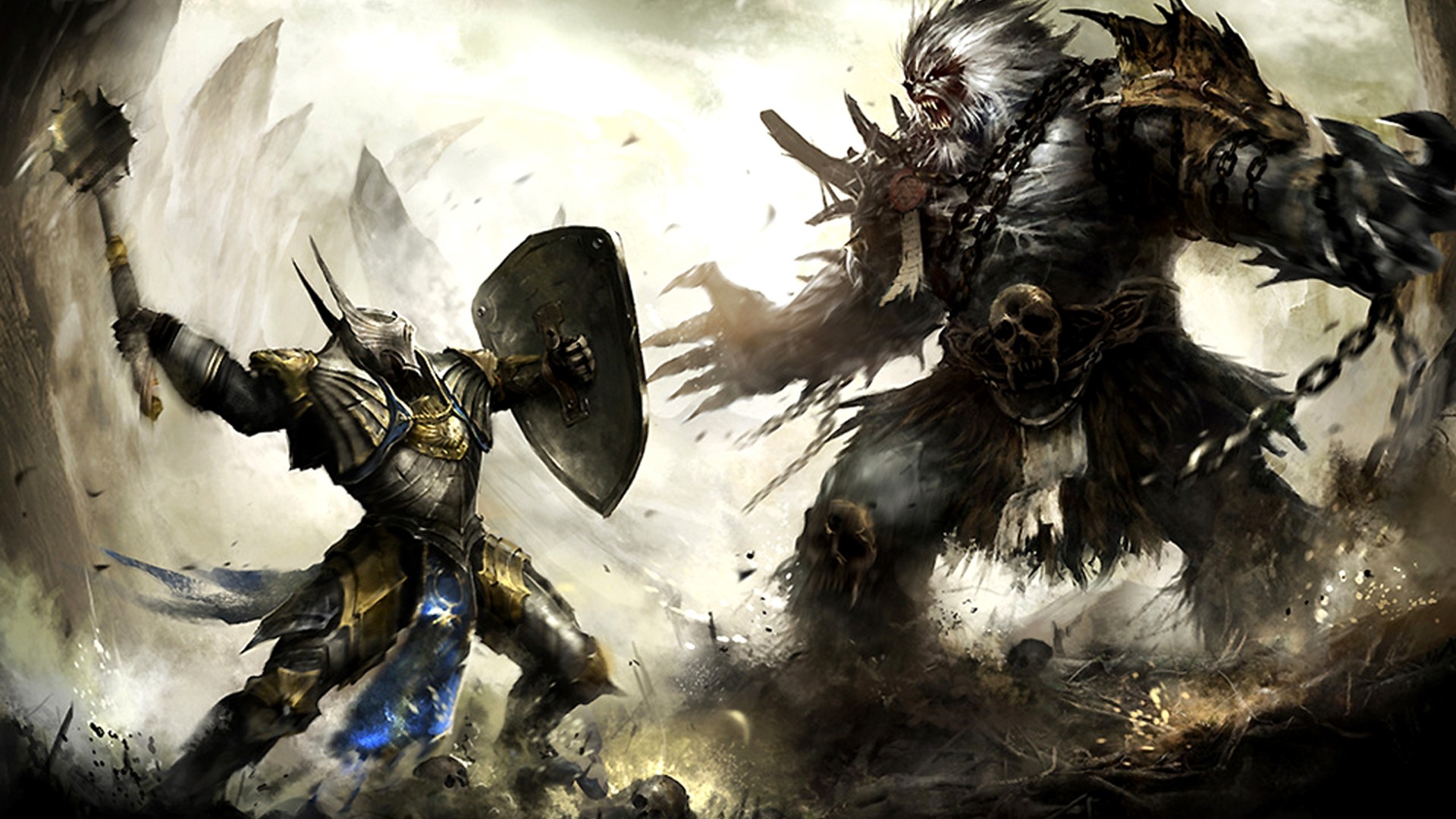 Knight fighting a monster HD Wallpaper