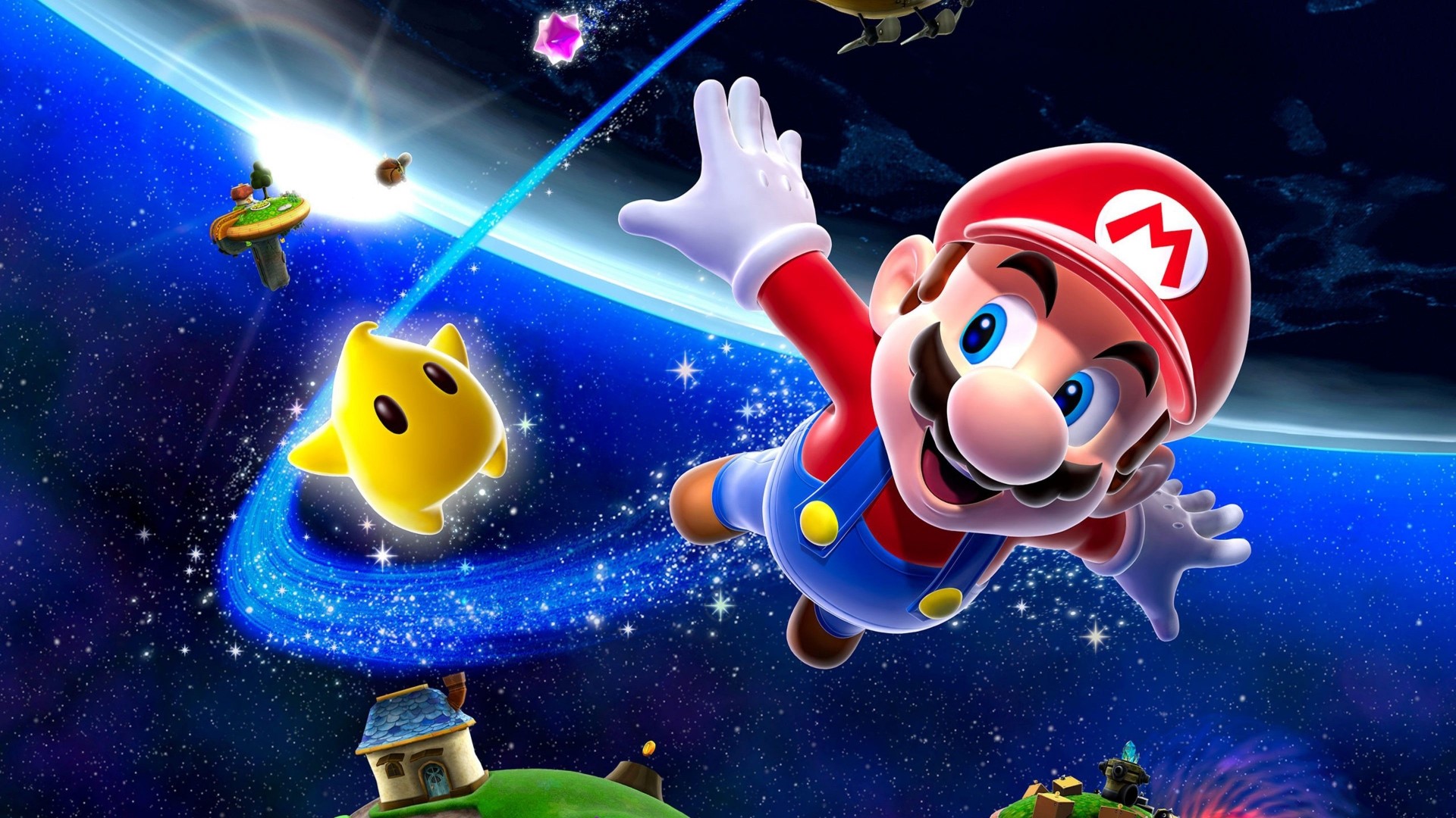 Mario from Super Mario Galaxy in Space HD Wallpaper
