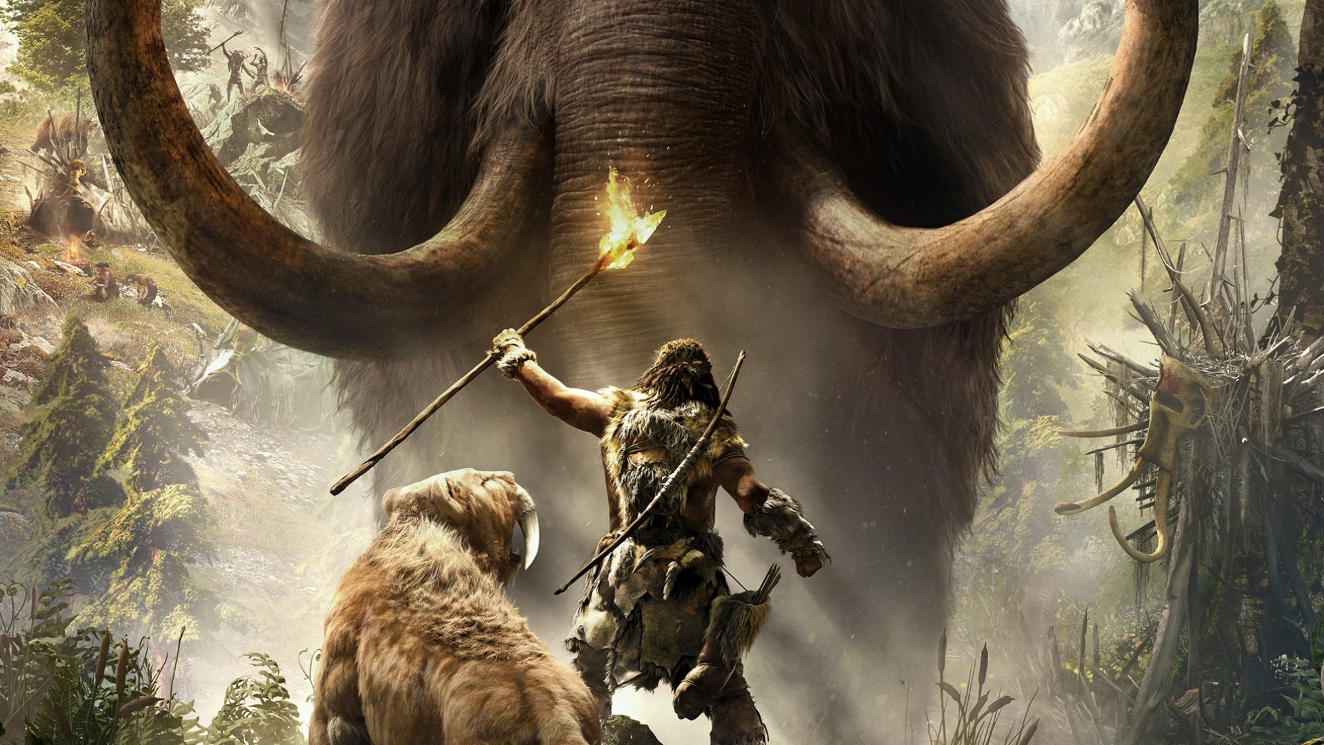 Far Cry Primal Game Mammoth and Saber-tooth Tiger HD Wallpaper