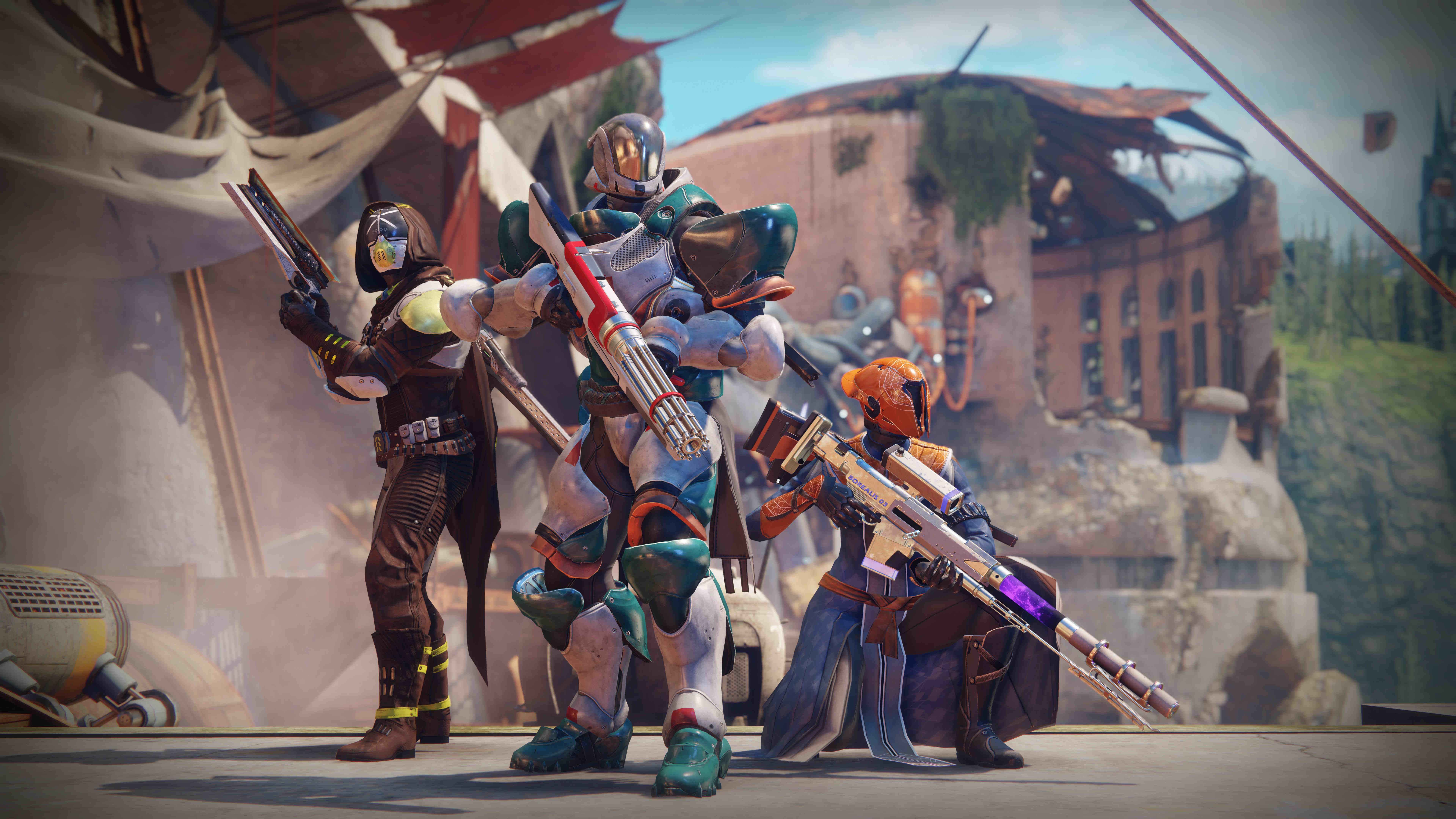 Destiny 2 characters with weapons HD Wallpaper
