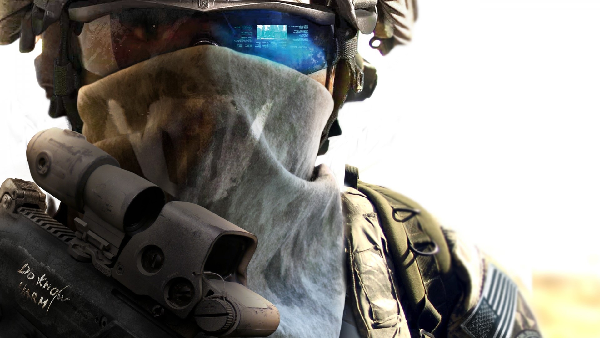 Soldier with advanced helmet and rifle HD Wallpaper