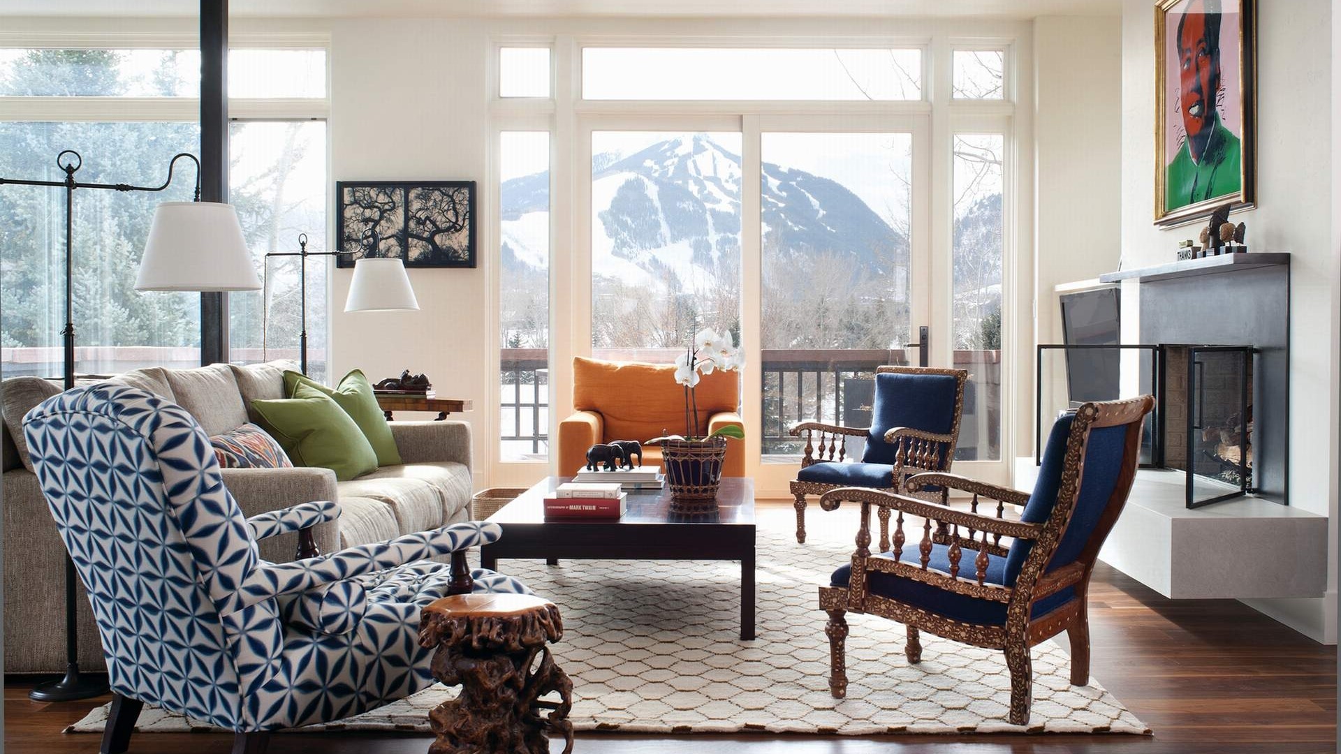 Living room with mountain view HD Wallpaper