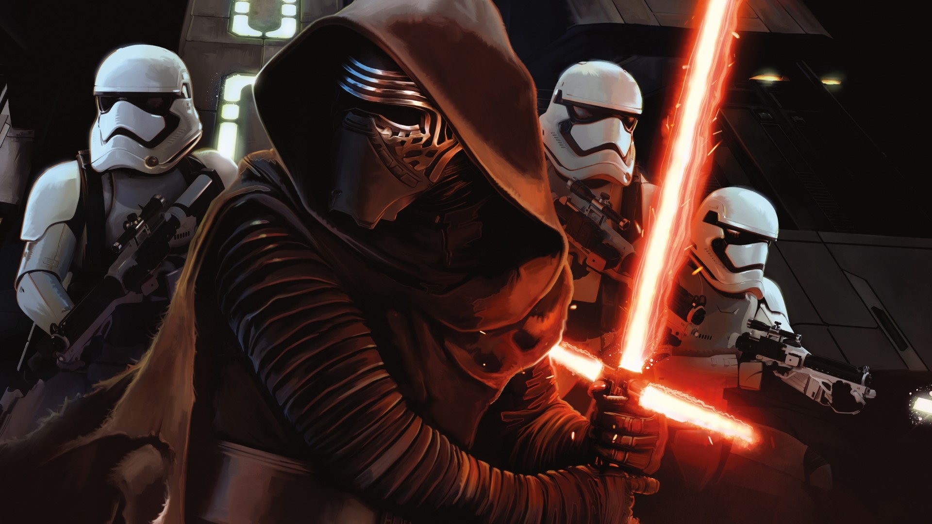 Kylo Ren and Stormtroopers from Star Wars: The Force Awakens HD Wallpaper