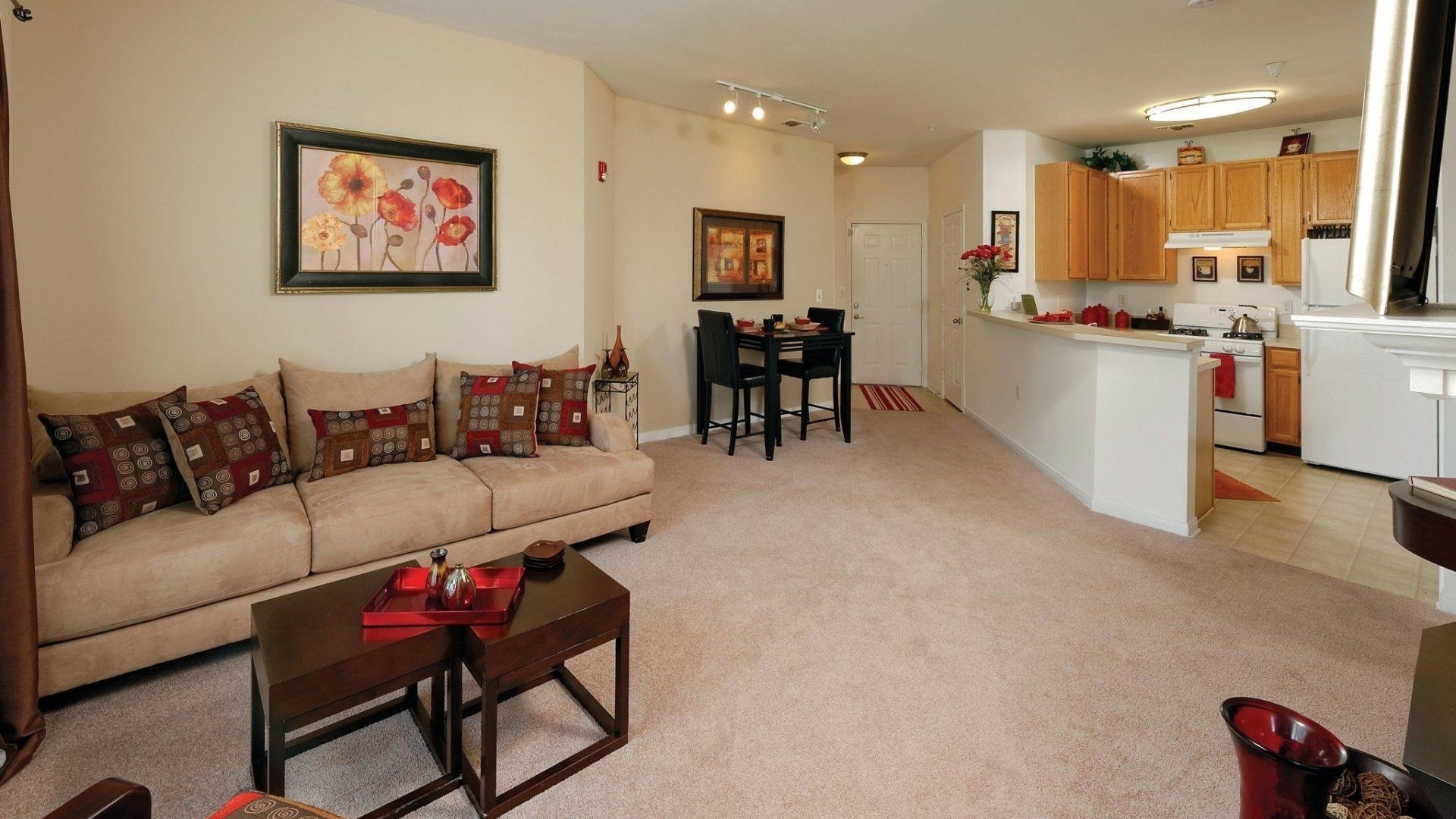 Small Apartment Living Room and Kitchen HD Wallpaper