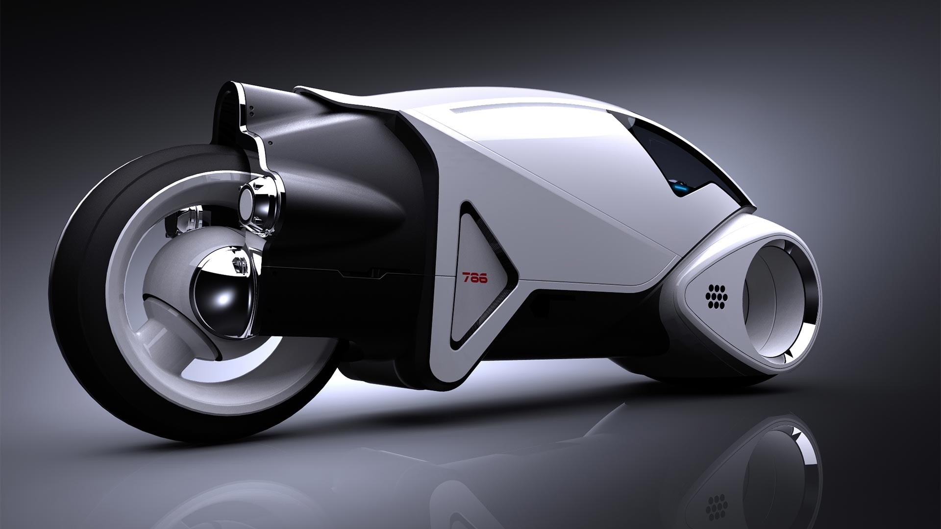 Futuristic white and black motorcycle with glowing lights HD Wallpaper