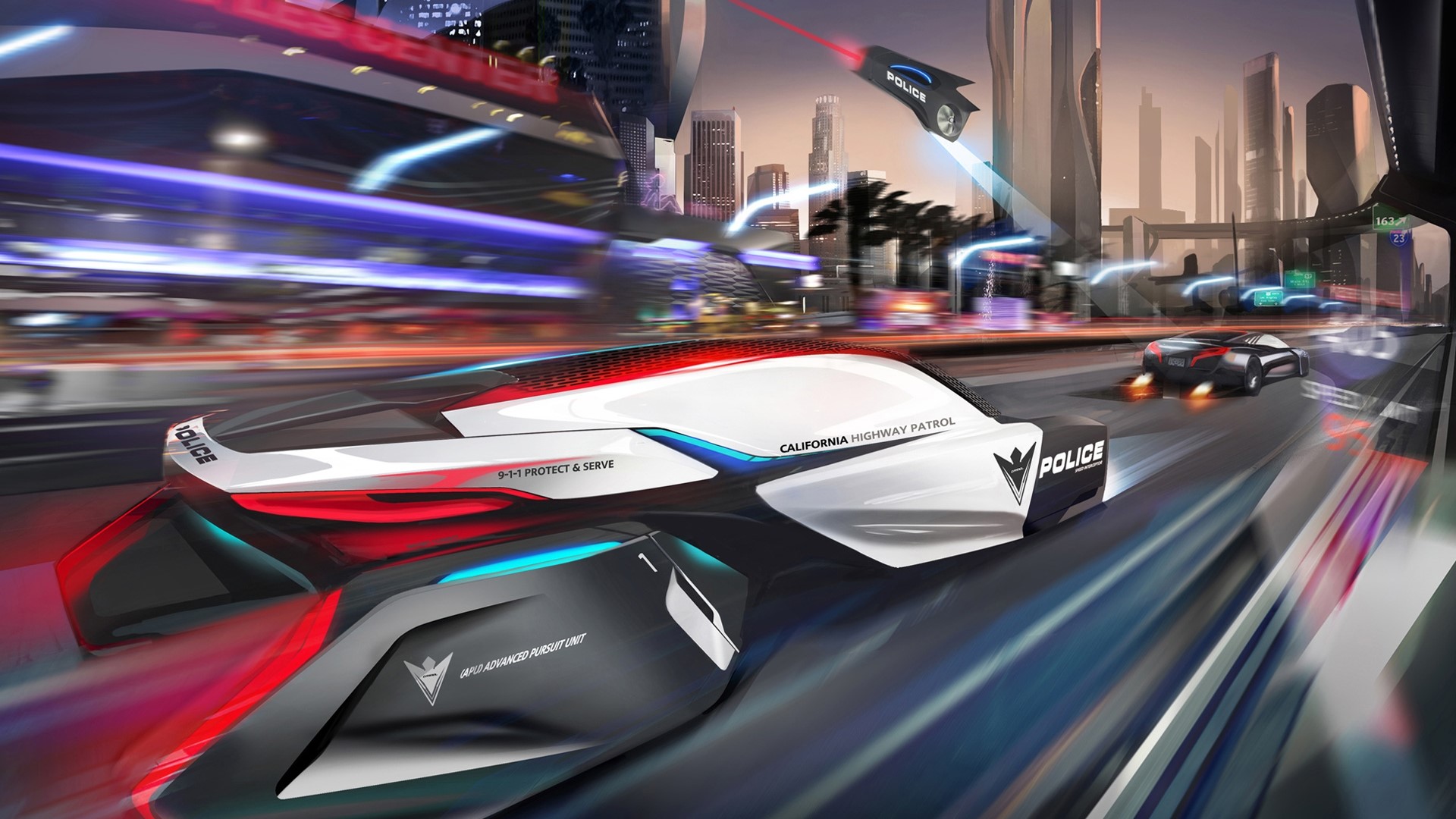 California Highway Patrol futuristic police car HD Wallpaper