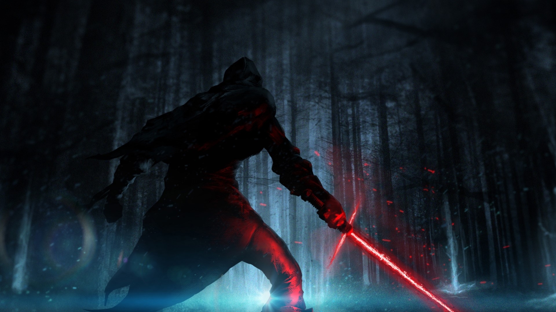 Kylo Ren from Star Wars with Lightsaber in Forest HD Wallpaper