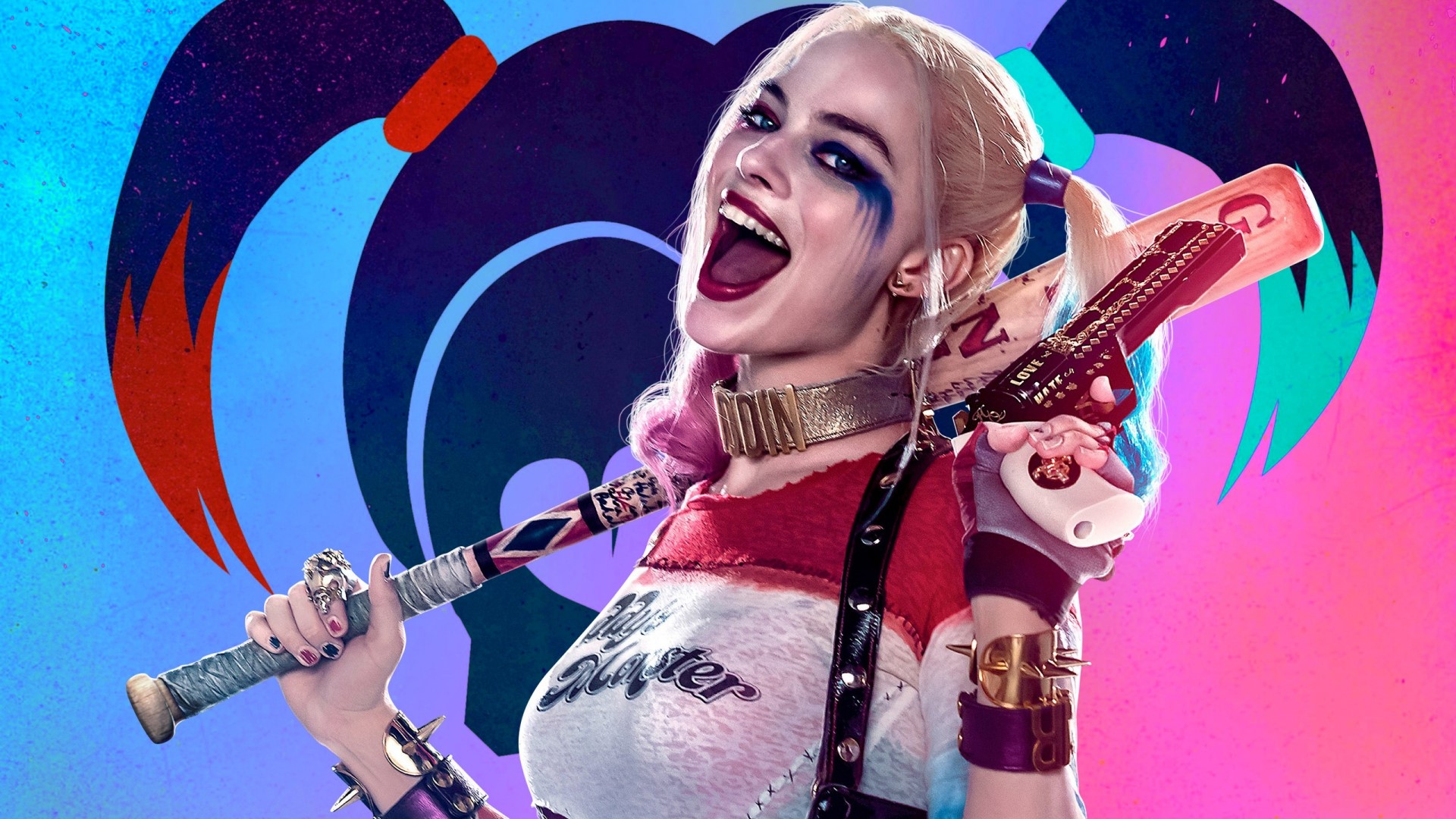 Harley Quinn from Suicide Squad holding a baseball bat and gun HD Wallpaper