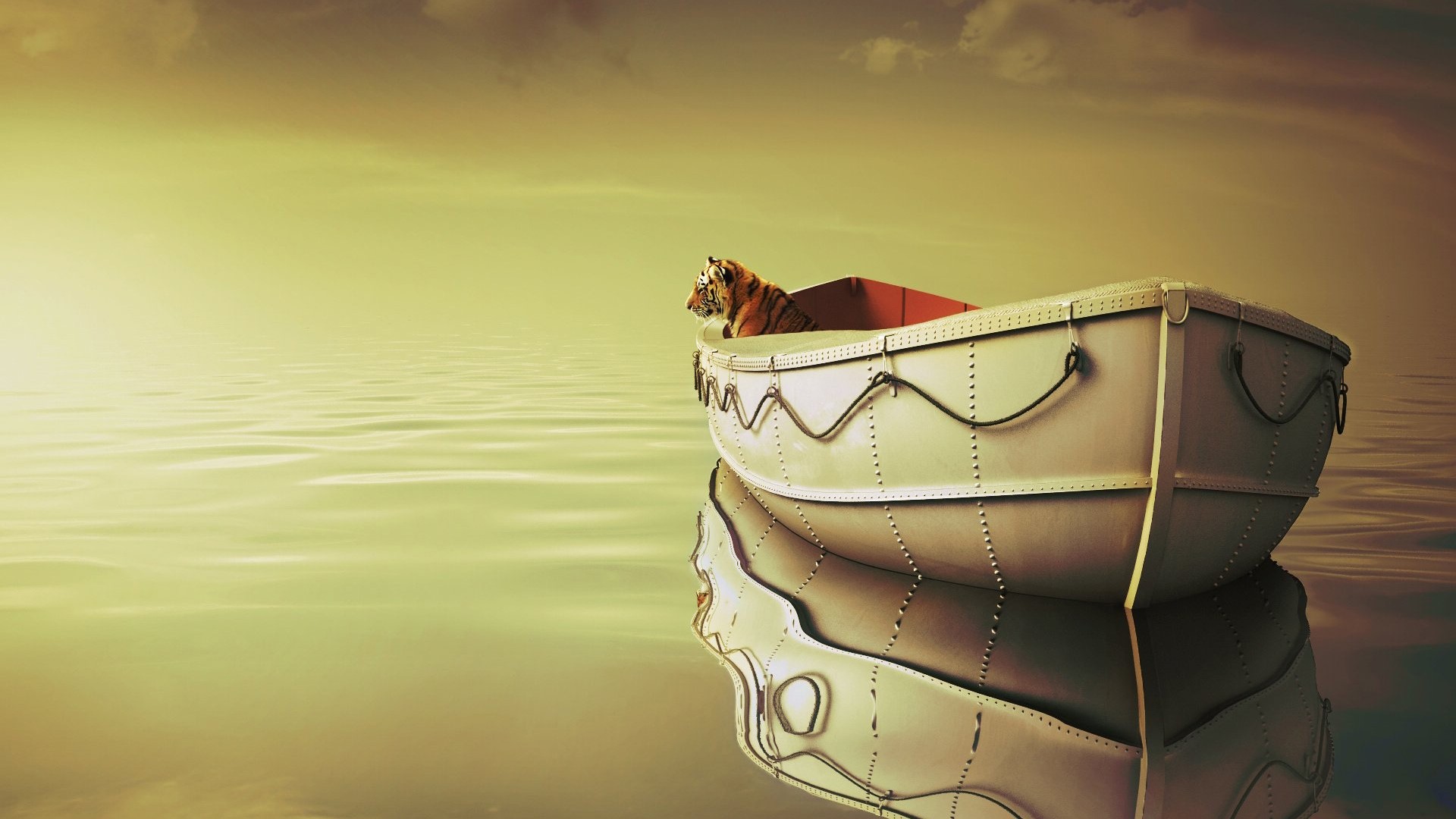 Life of Pi Boat with Tiger HD Wallpaper