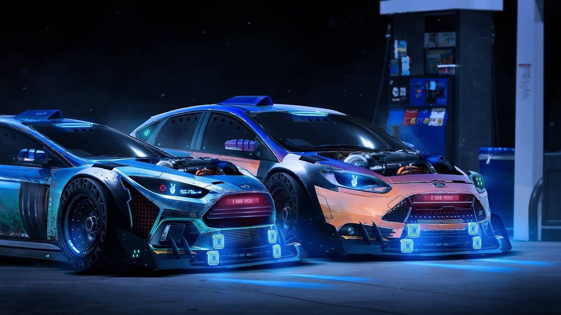 Ford Focus Rally Cars with Neon Lights HD Wallpaper